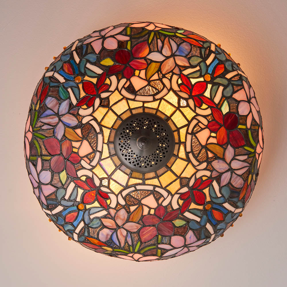 Interiors 1900 Sullivan Medium 2 Light Flush Fitting Pendant -Handcrafted Tiffany Style Glass