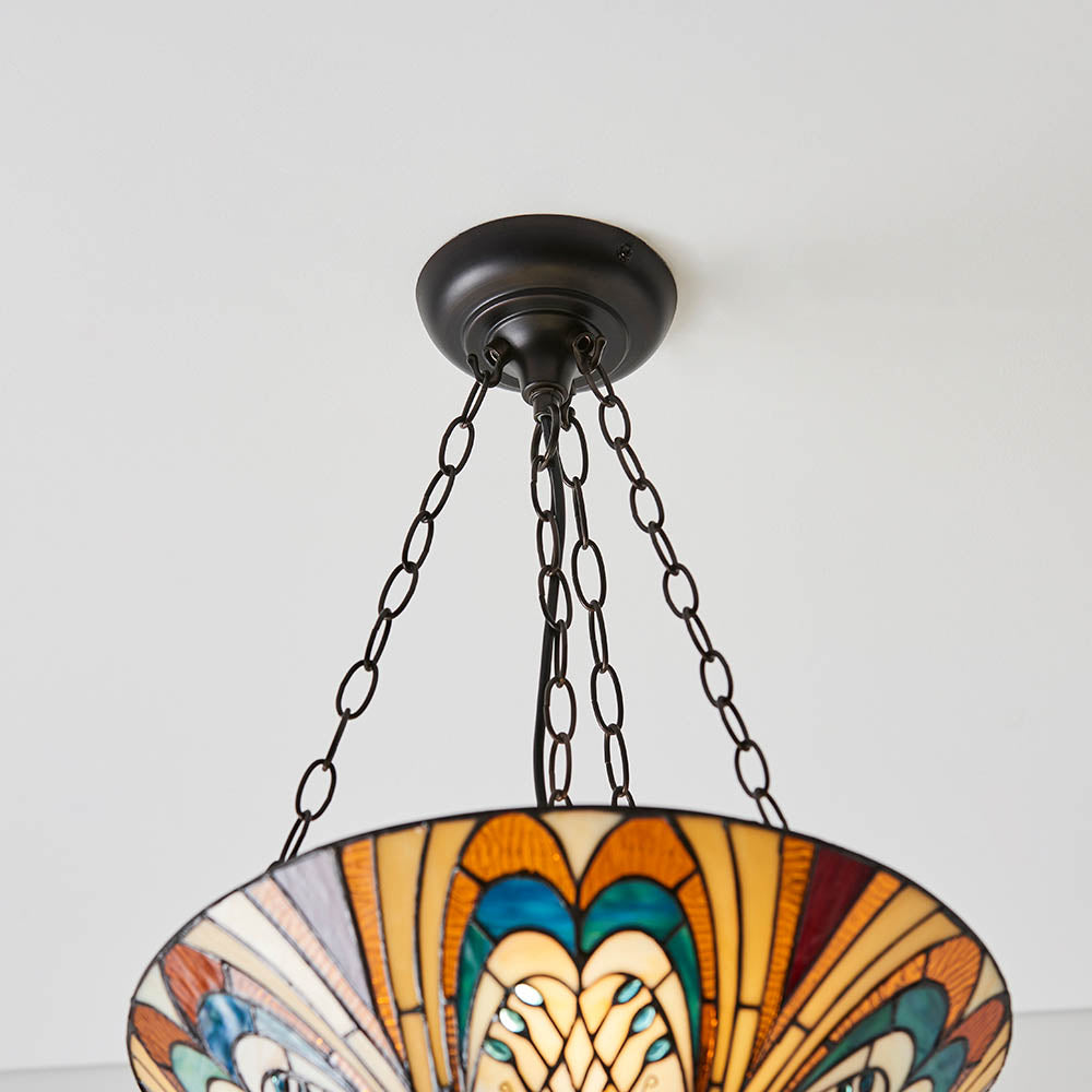 Interiors 1900 Hector Medium Inverted 3 Light Pendant - Handcrafted Tiffany Style Glass