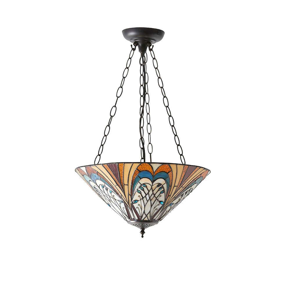 Interiors 1900 Hector Medium Inverted 3 Light Pendant - Handcrafted Tiffany Style Glass