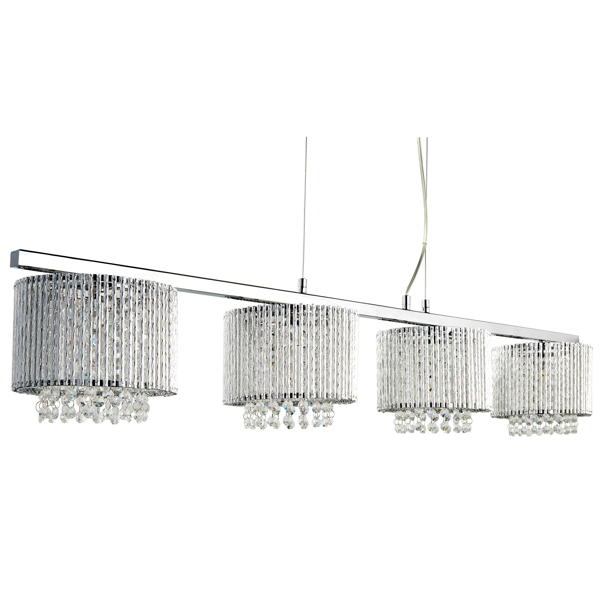 Searchlight Edgeware 4 Light Ceiling Bar, Clear Crystal Drops, Aluminium Tubes Trim, Chrome