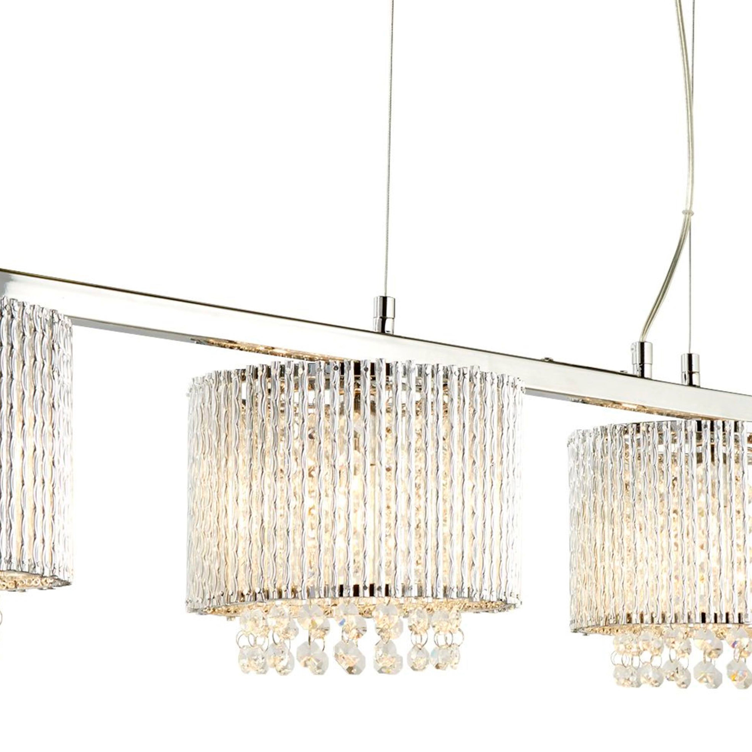 Searchlight Edgeware 4 Light Ceiling Bar, Clear Crystal Drops, Aluminium Tubes Trim, Chrome