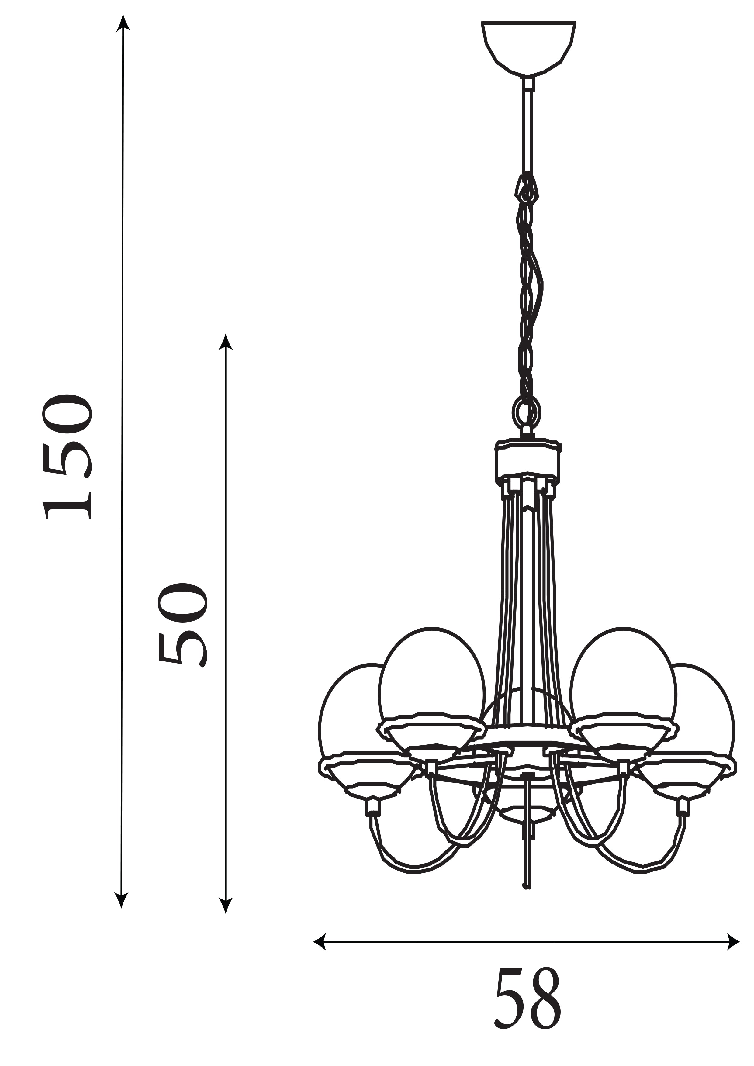 Searchlight Angela Antique Brass, 5 Light Pendant, Black Braided Cable, Opal Glass, Adjustable