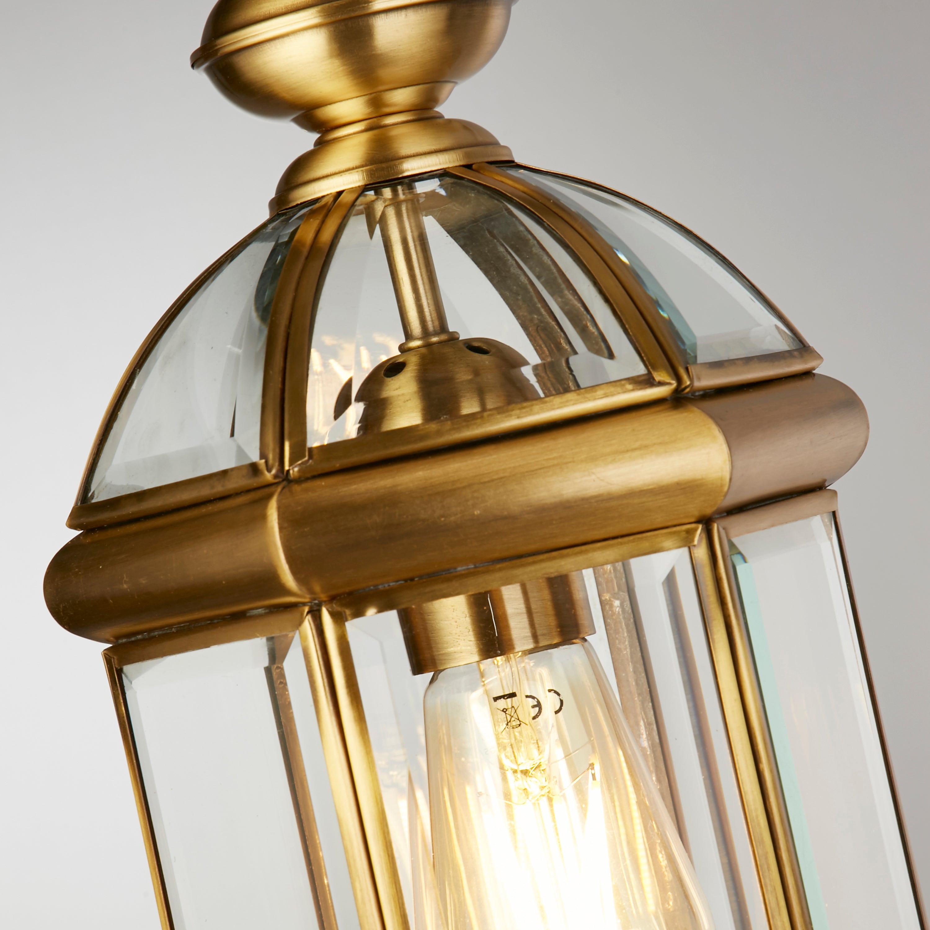 Searchlight Angela Antique Brass Domed Lantern With Bevelled Glass Panels, Adjustable