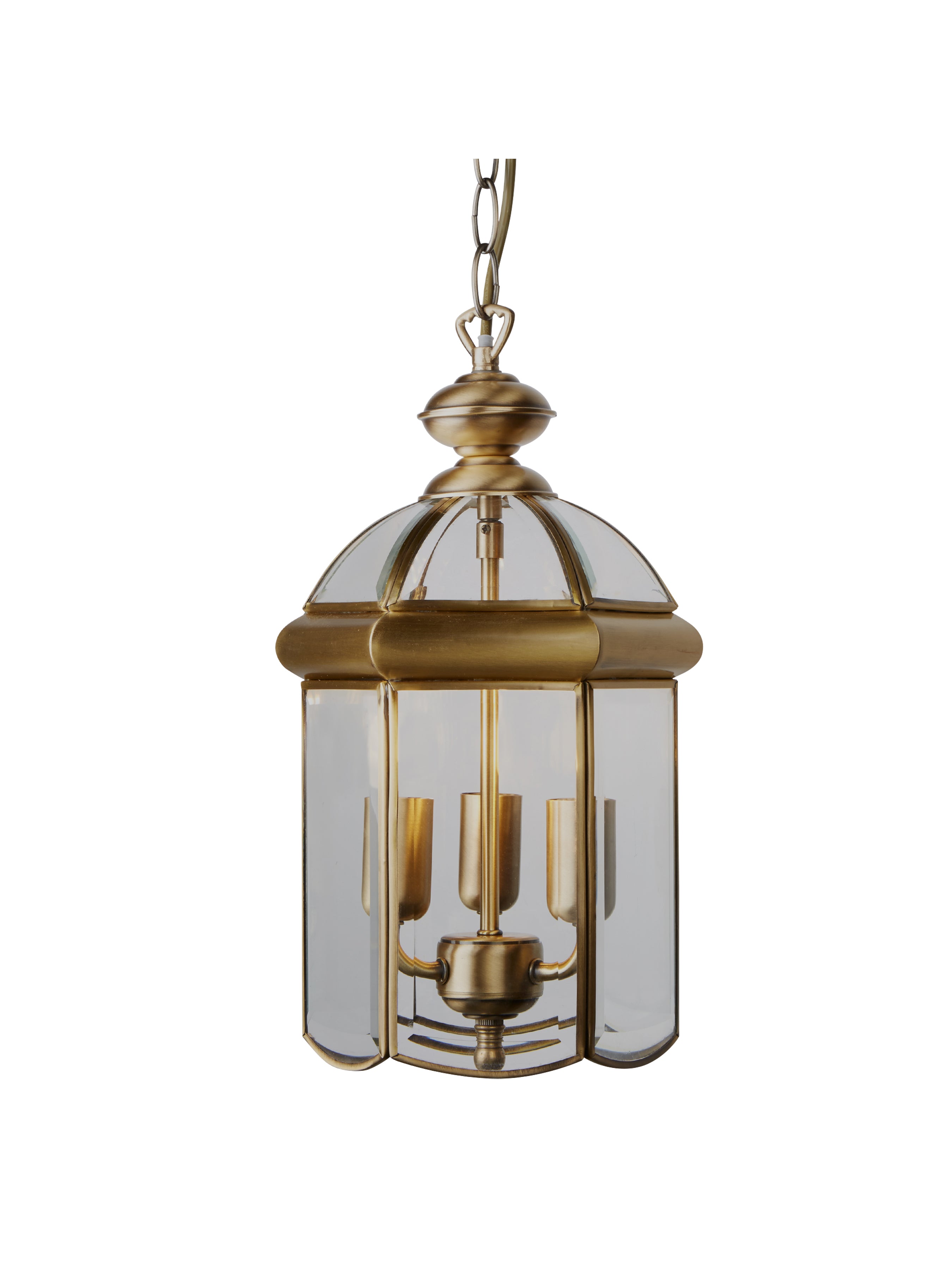 Searchlight Angela Antique Brass 3 Light Domed Lantern With Bevelled Glass Panels, Adjustable