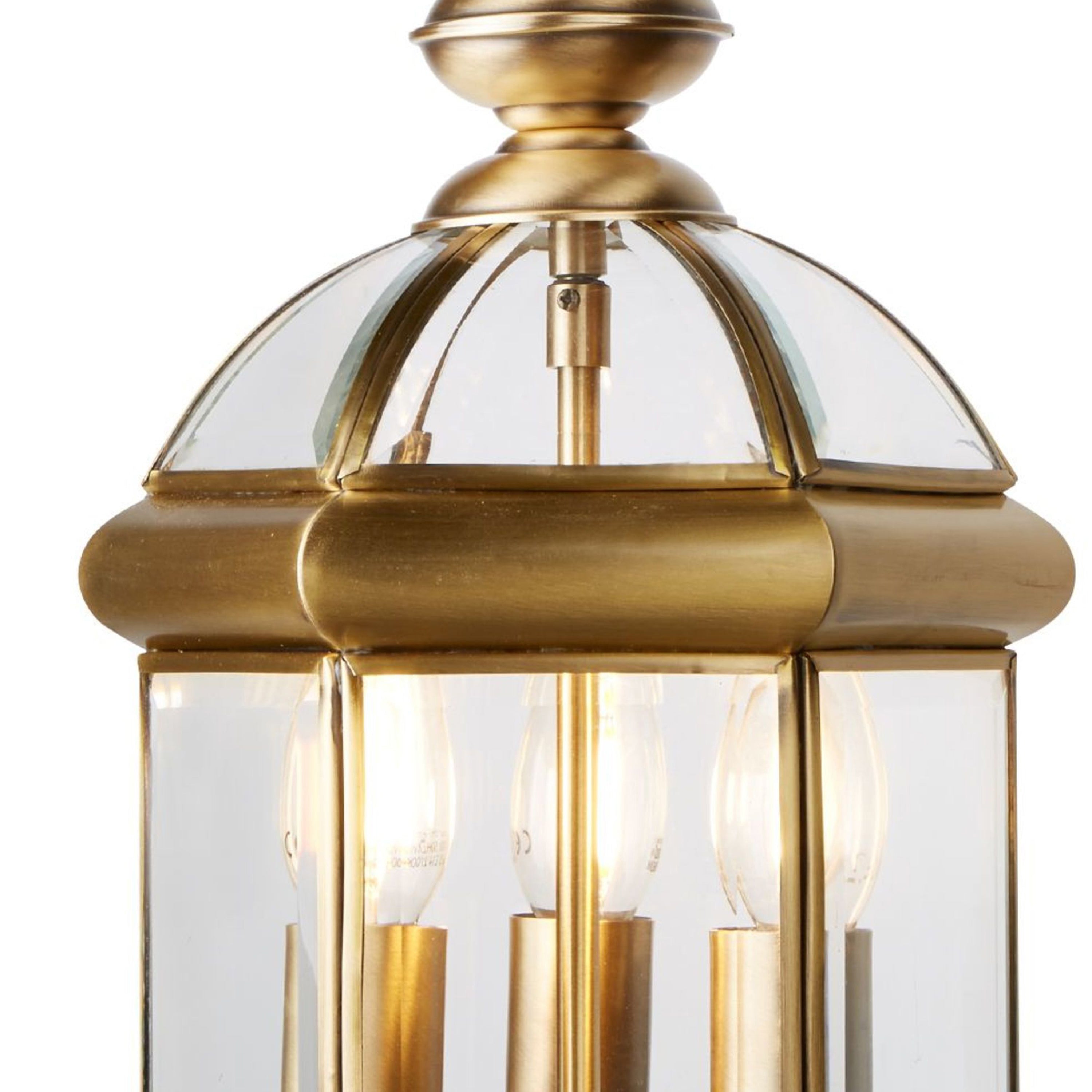 Searchlight Angela Antique Brass 3 Light Domed Lantern With Bevelled Glass Panels, Adjustable