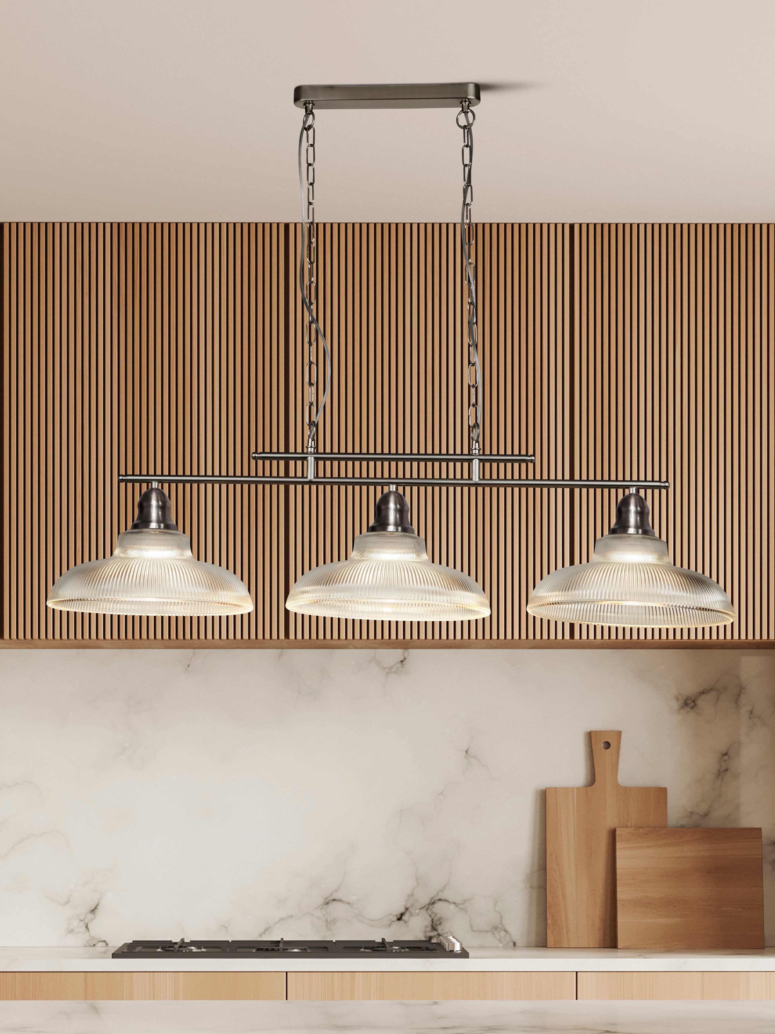 Searchlight Beech III 3 Light Bar Pendant - Satin Silver