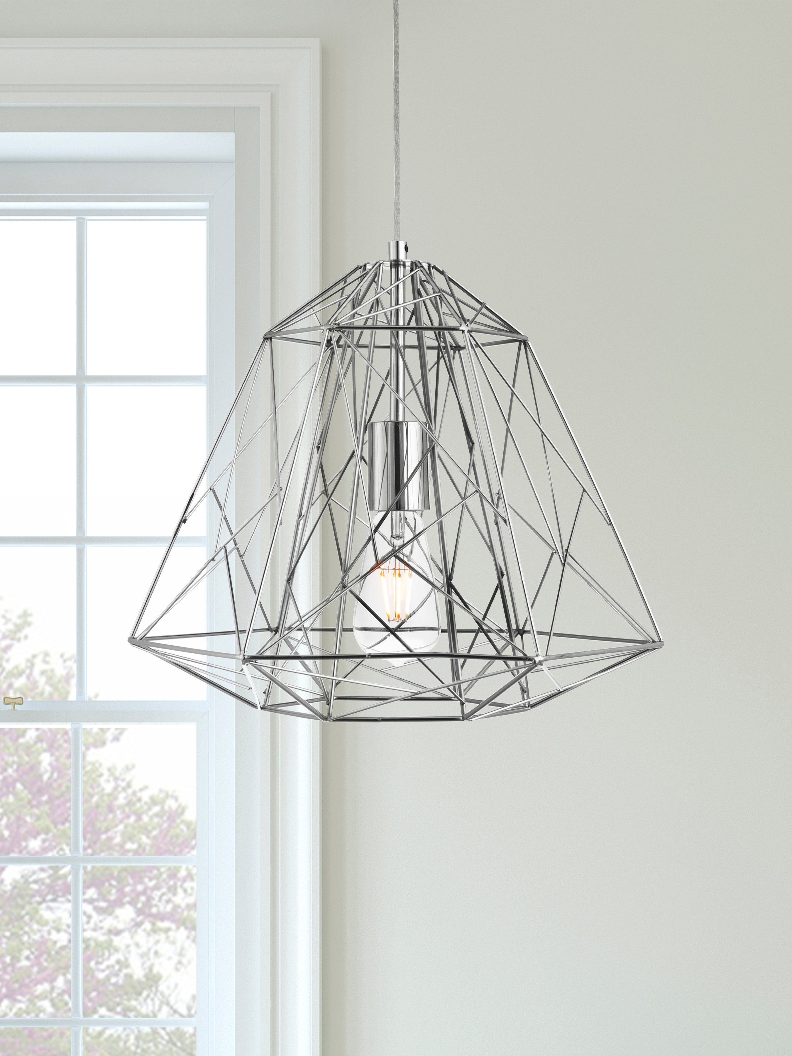 Searchlight Garrick Cage Single Frame Pendant, Chrome