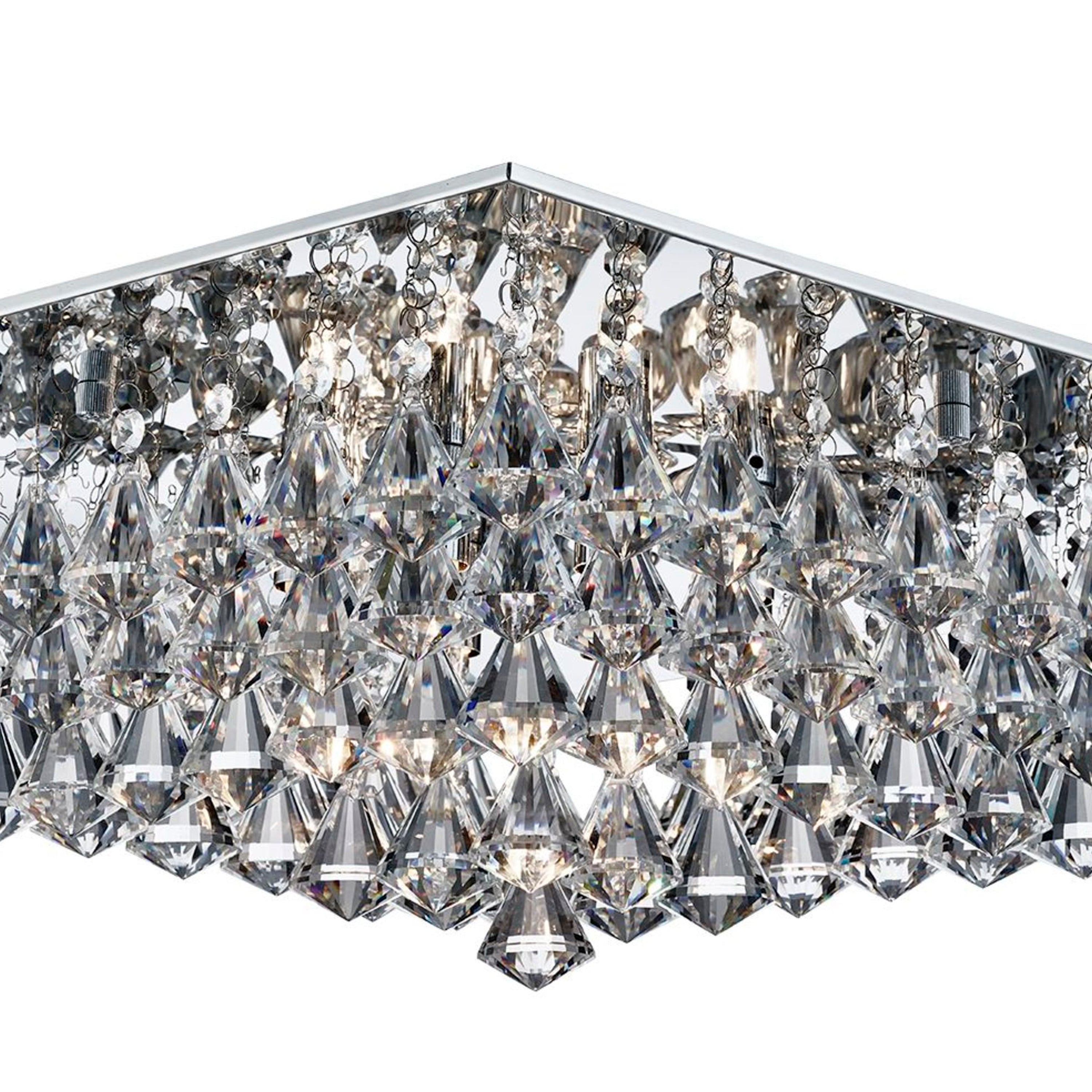 Searchlight Hampstead - 8 Light Square Flush Ceiling, Chrome, Clear Crystal Pyramid Drops