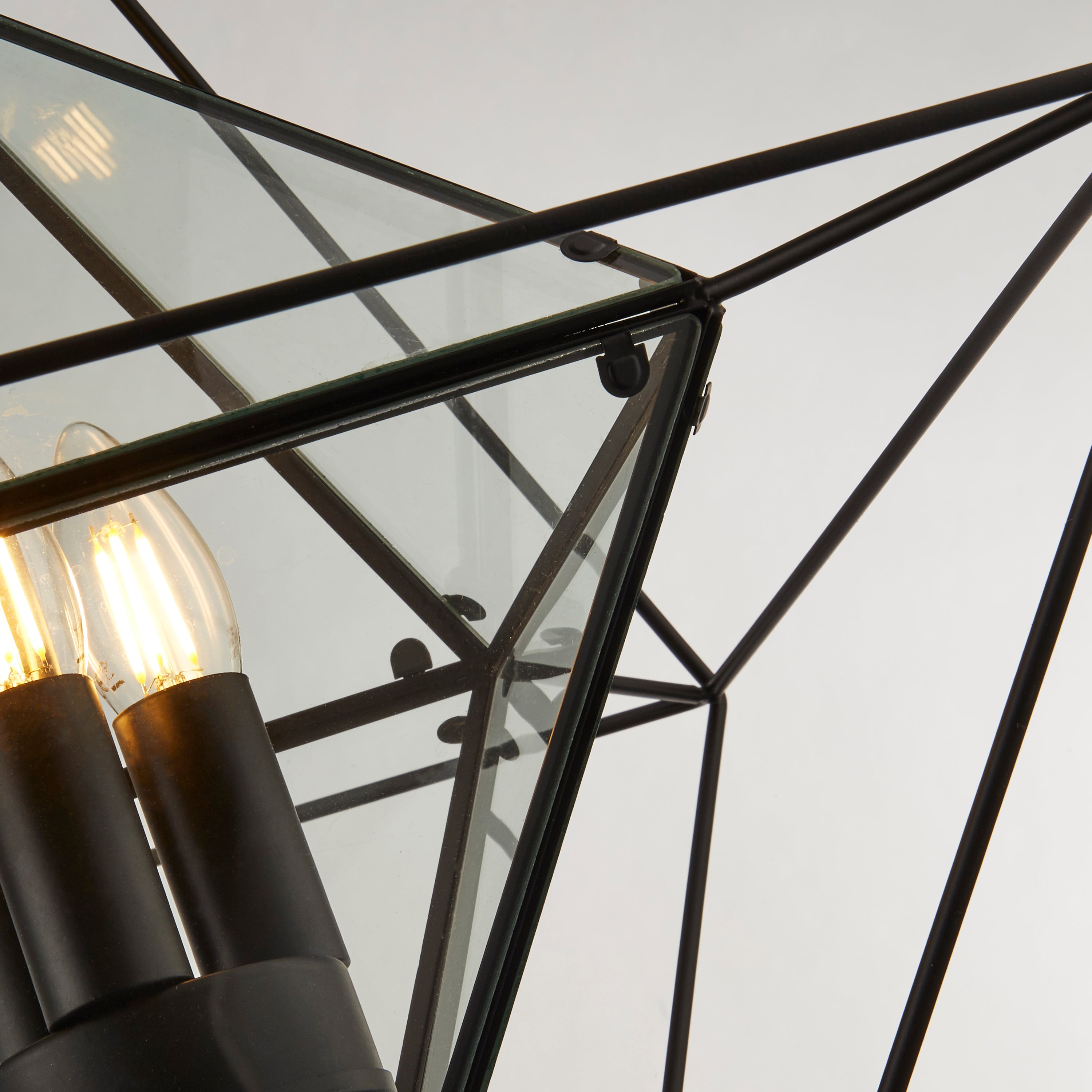 Searchlight Danube 3 Light Ceiling Pendant - Black & Clear Glass