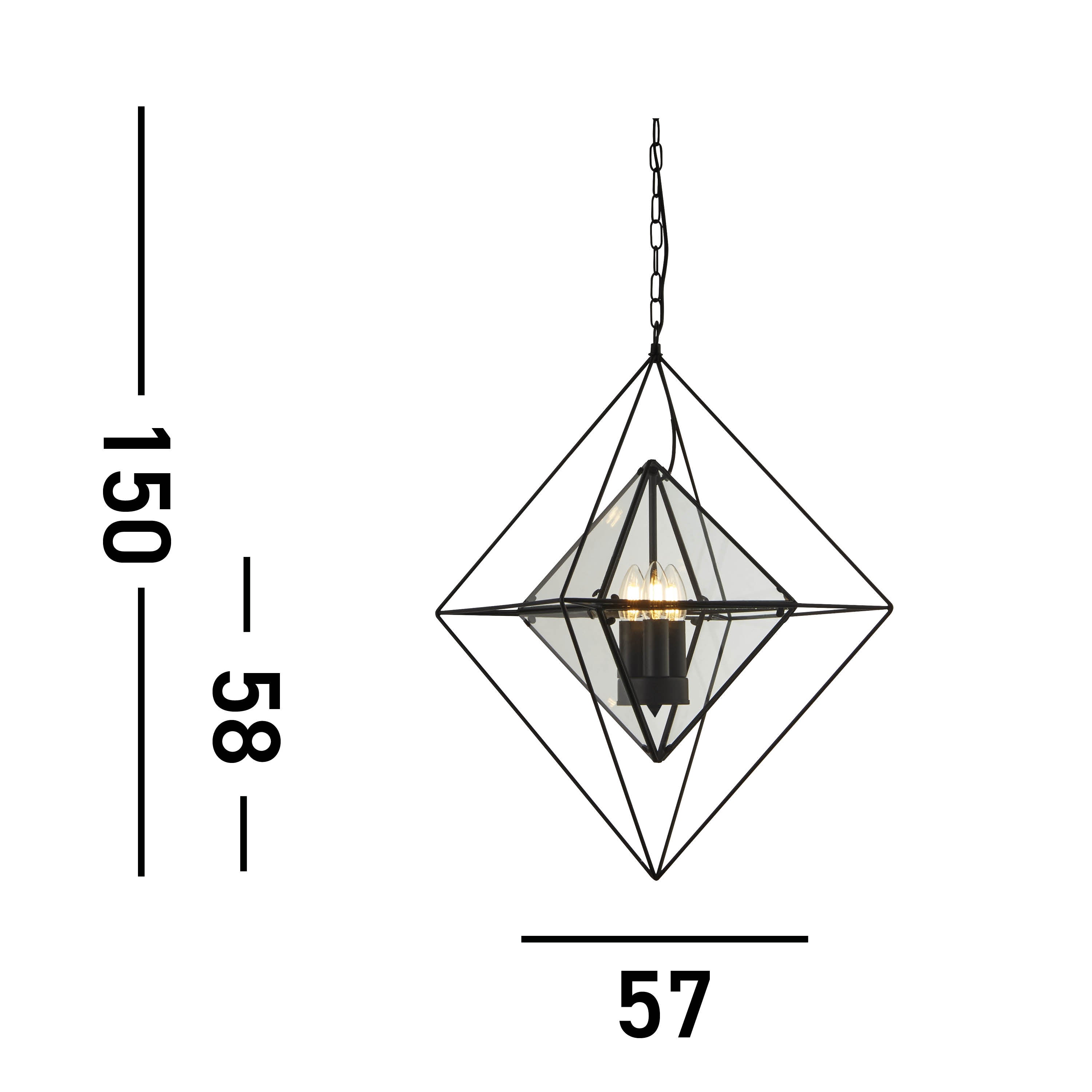 Searchlight Danube 3 Light Ceiling Pendant - Black & Clear Glass