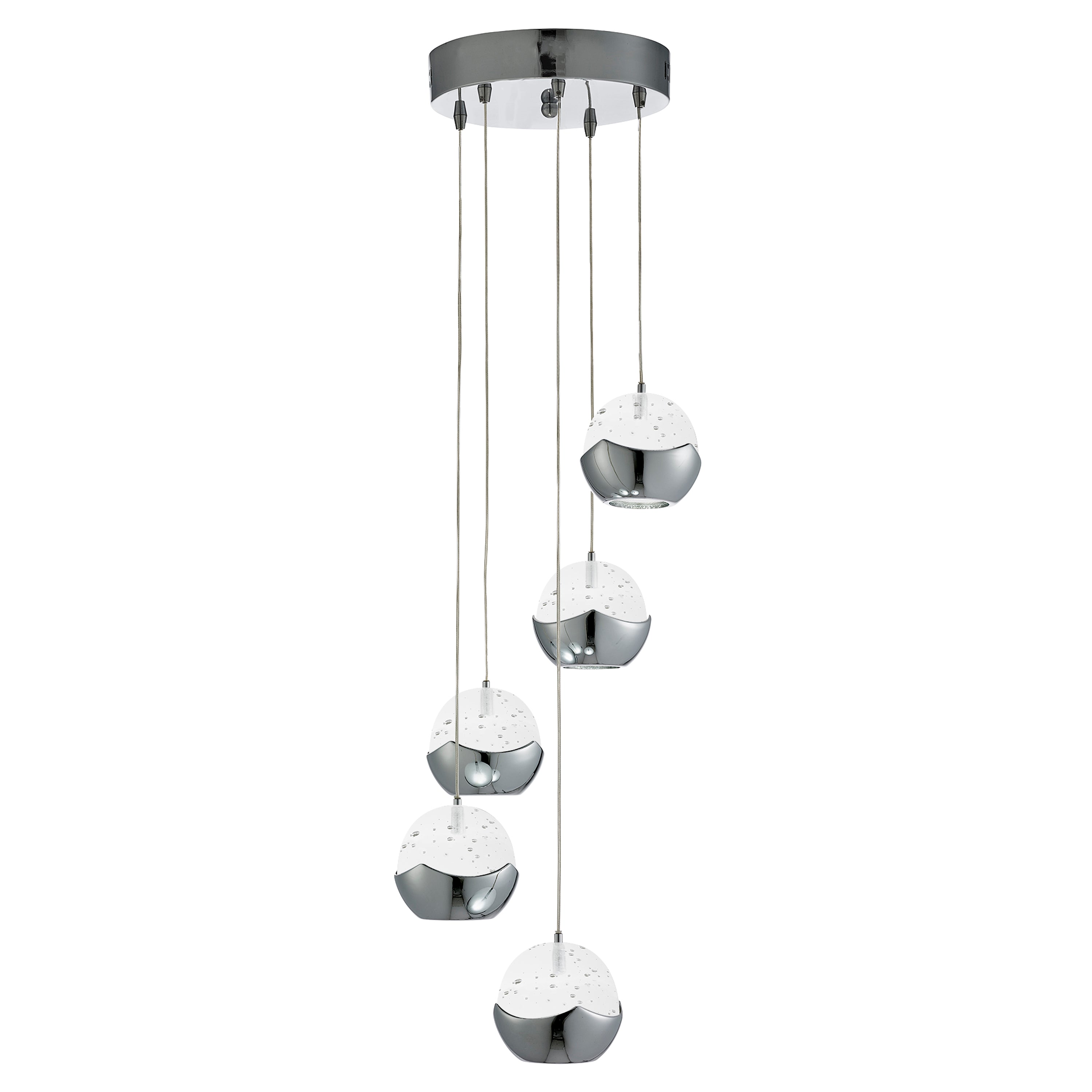 Searchlight Idris 5 Light Multi-Drop Pendant - Chrome & Glass