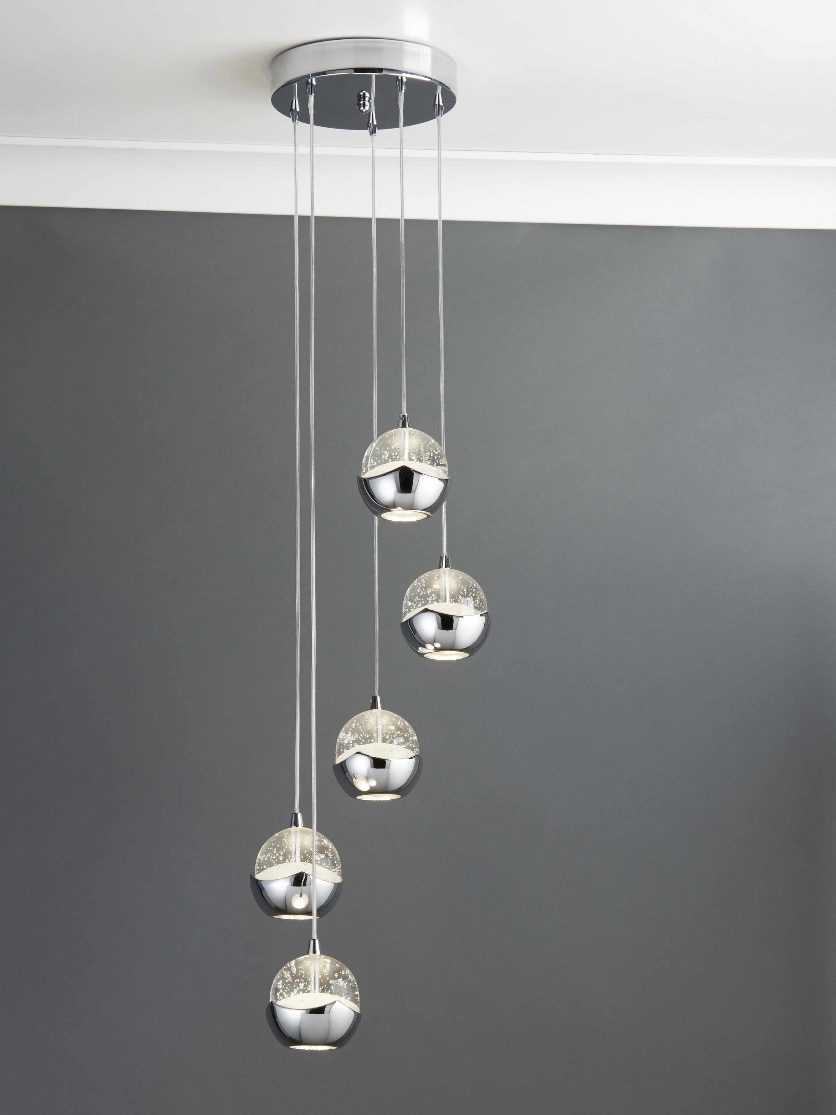 Searchlight Idris 5 Light Multi-Drop Pendant - Chrome & Glass