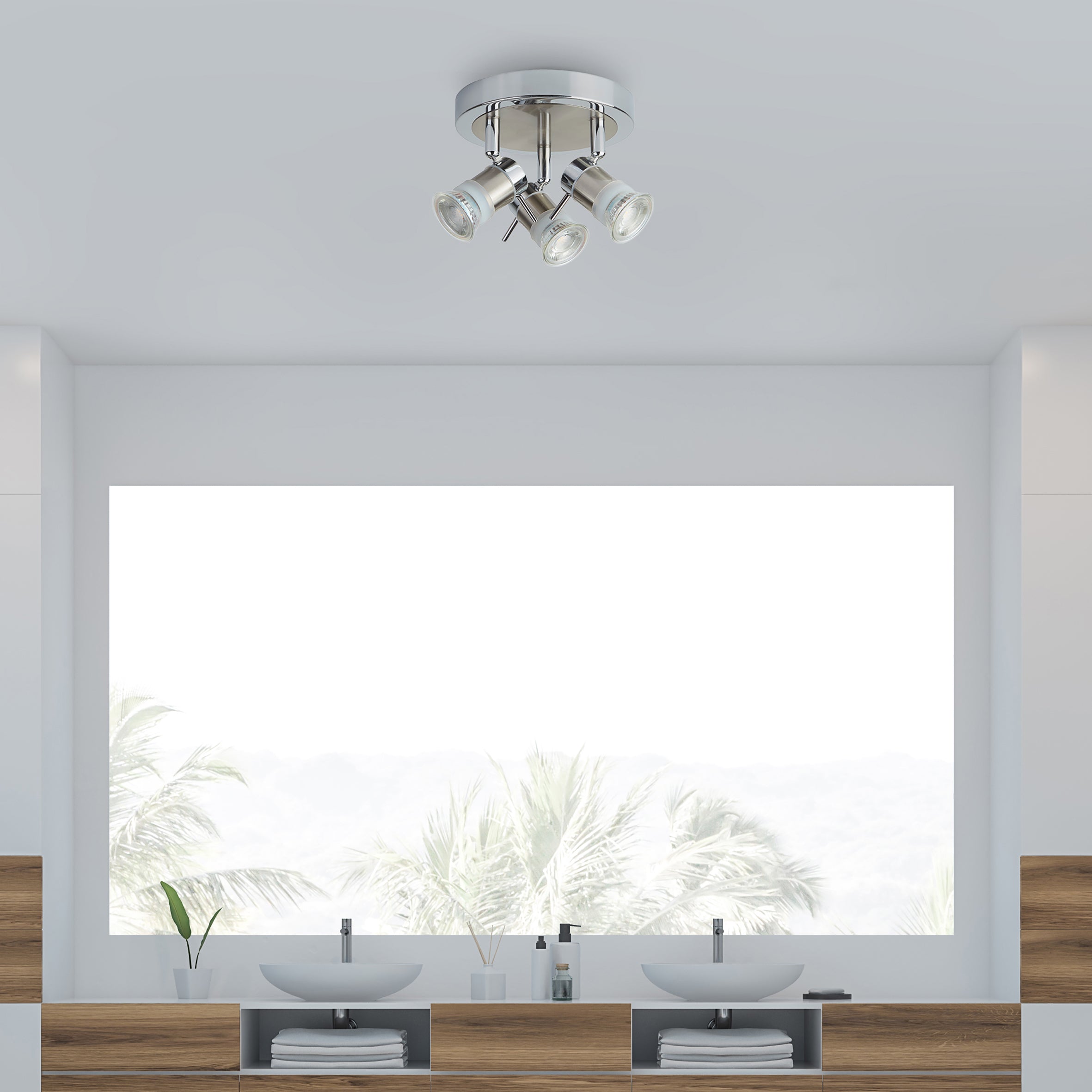 Searchlight Antonio LED IP44 Chrome & Satin Silver 3 Light Spotlight, Adjustable