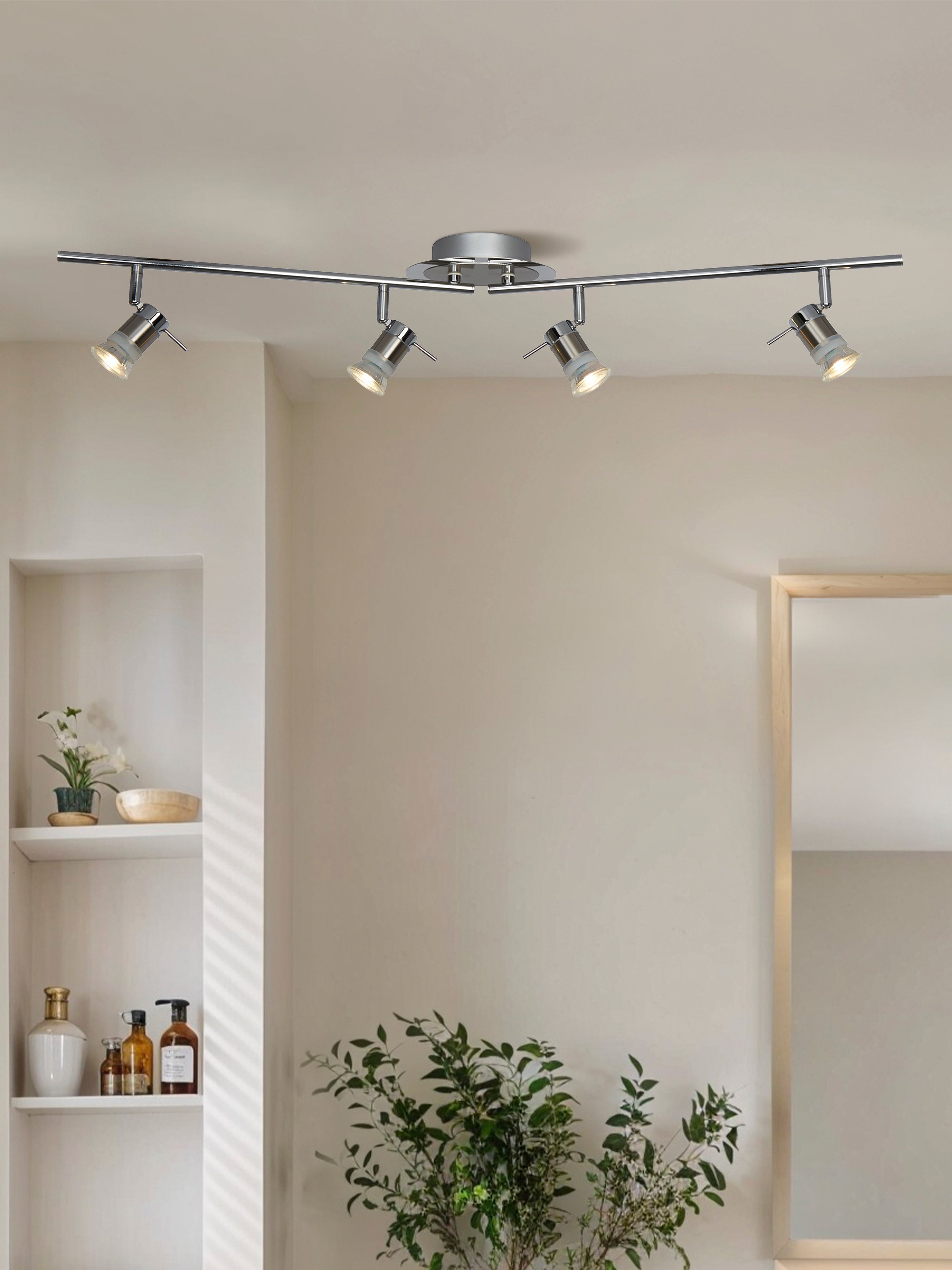 Searchlight Antonio LED IP44 Chrome & Satin Silver 4 Light Adjustable Bar Spotlight