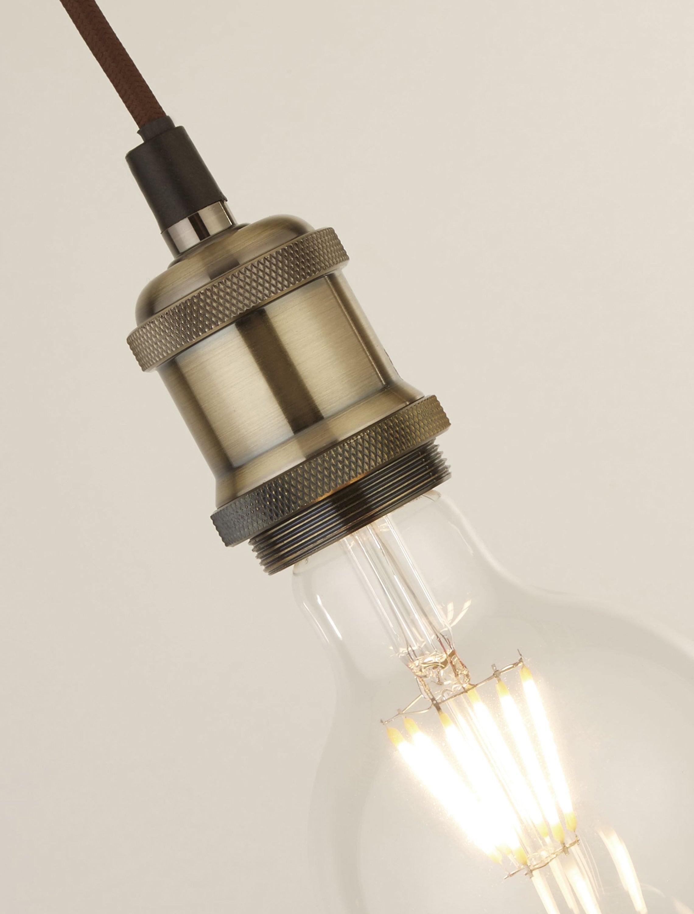 Searchlight Talbot 1 Light Textile Cable Suspension - Antique Brass & Brown