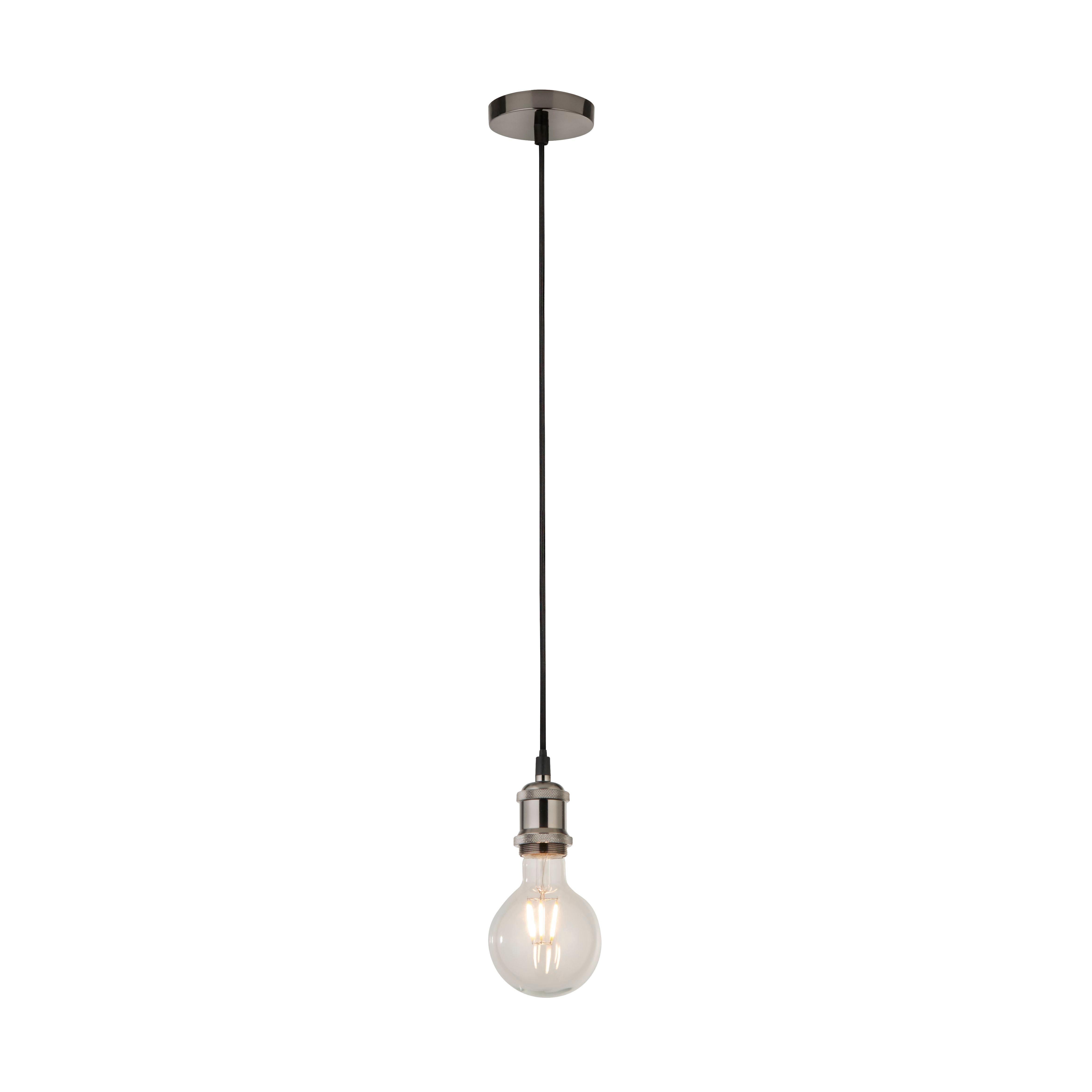 Searchlight Talbot 1 Light Textile Cable Suspension - Satin Silver & Black