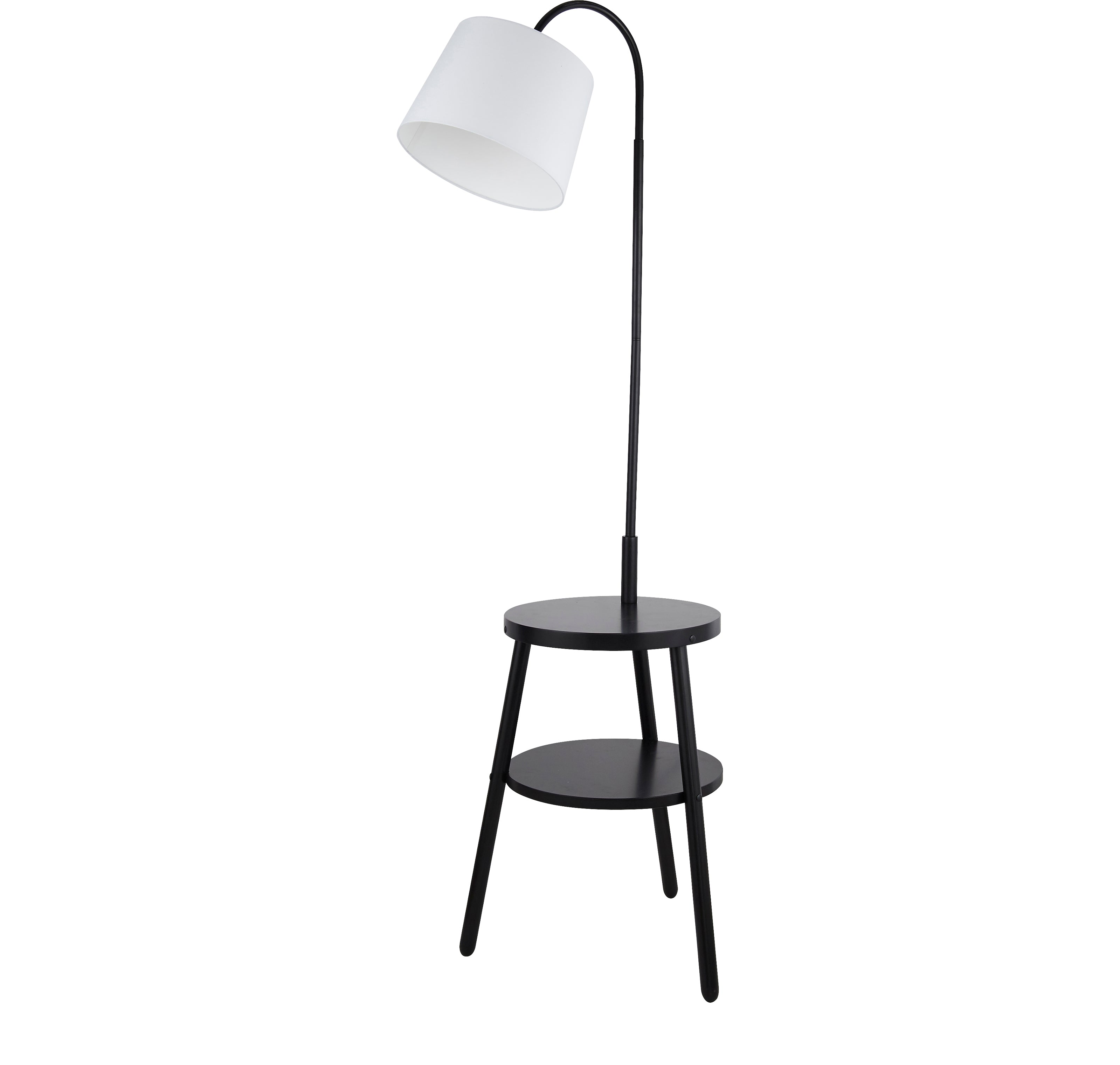 Searchlight Ray Shelf Floor Lamp - Black, Wood & White Fabric