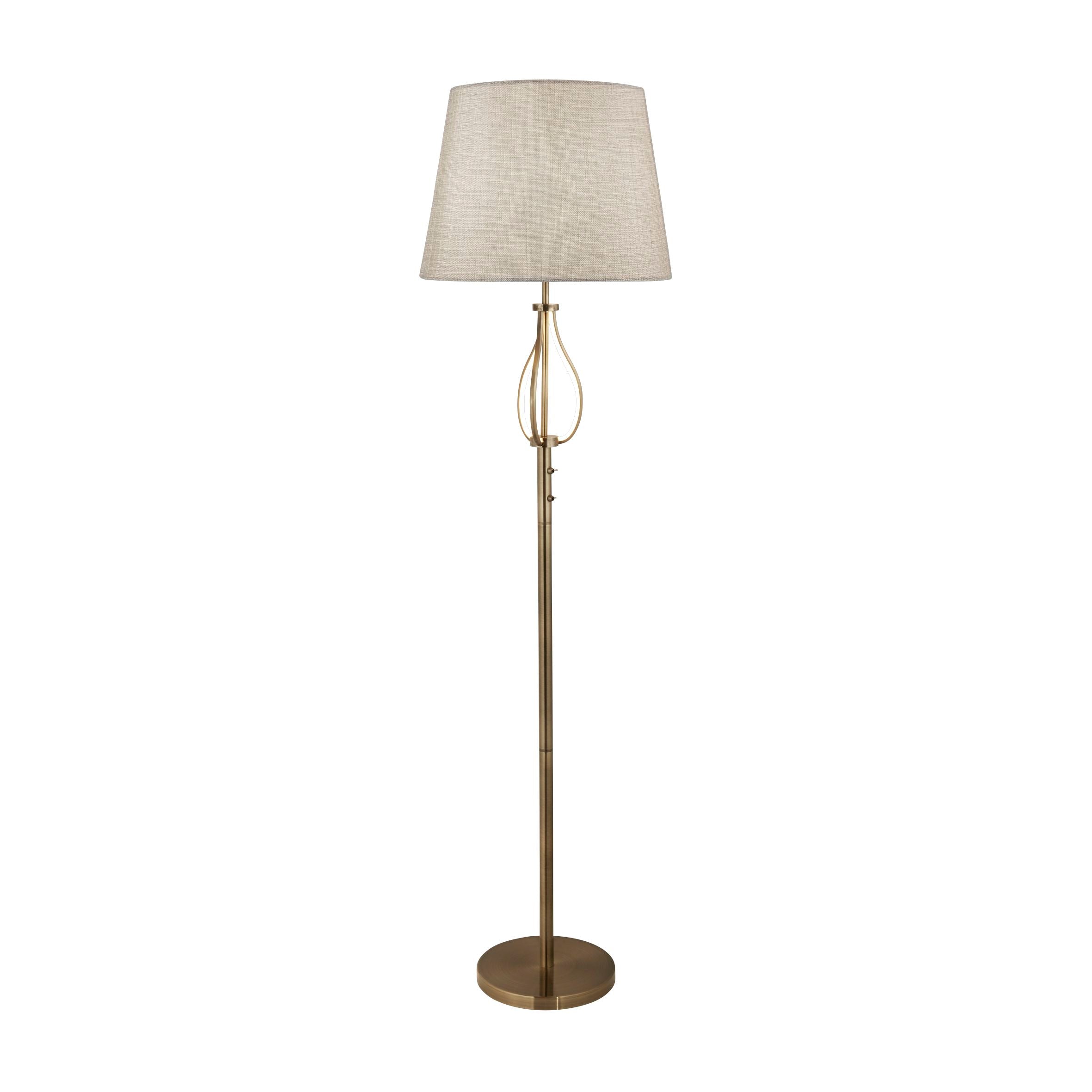 Searchlight Vauxhall Floor Light - Antique Brass & Cream Hessian Shade