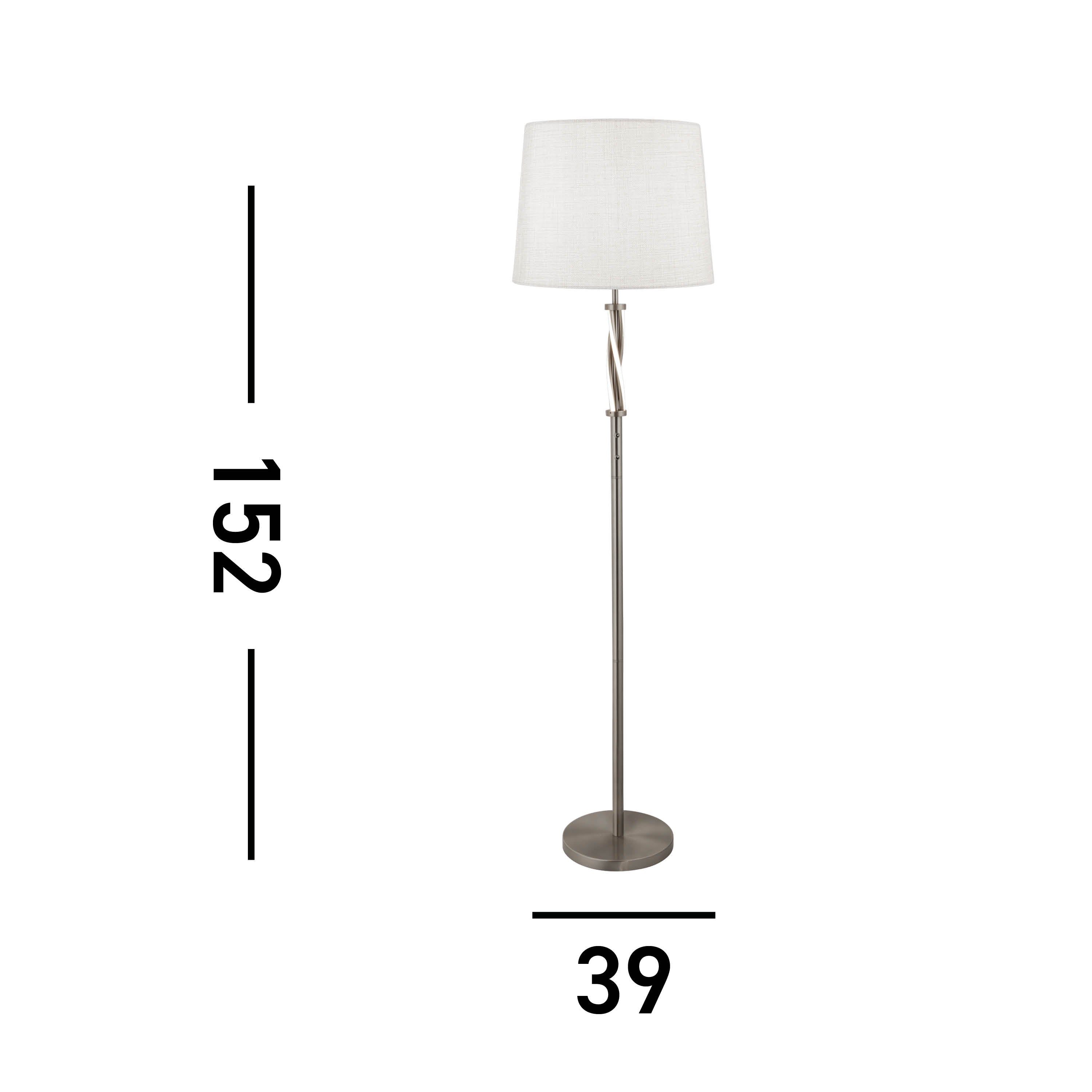 Searchlight Vauxhall Single Floor Lamp, Satin Silver, White, Grey