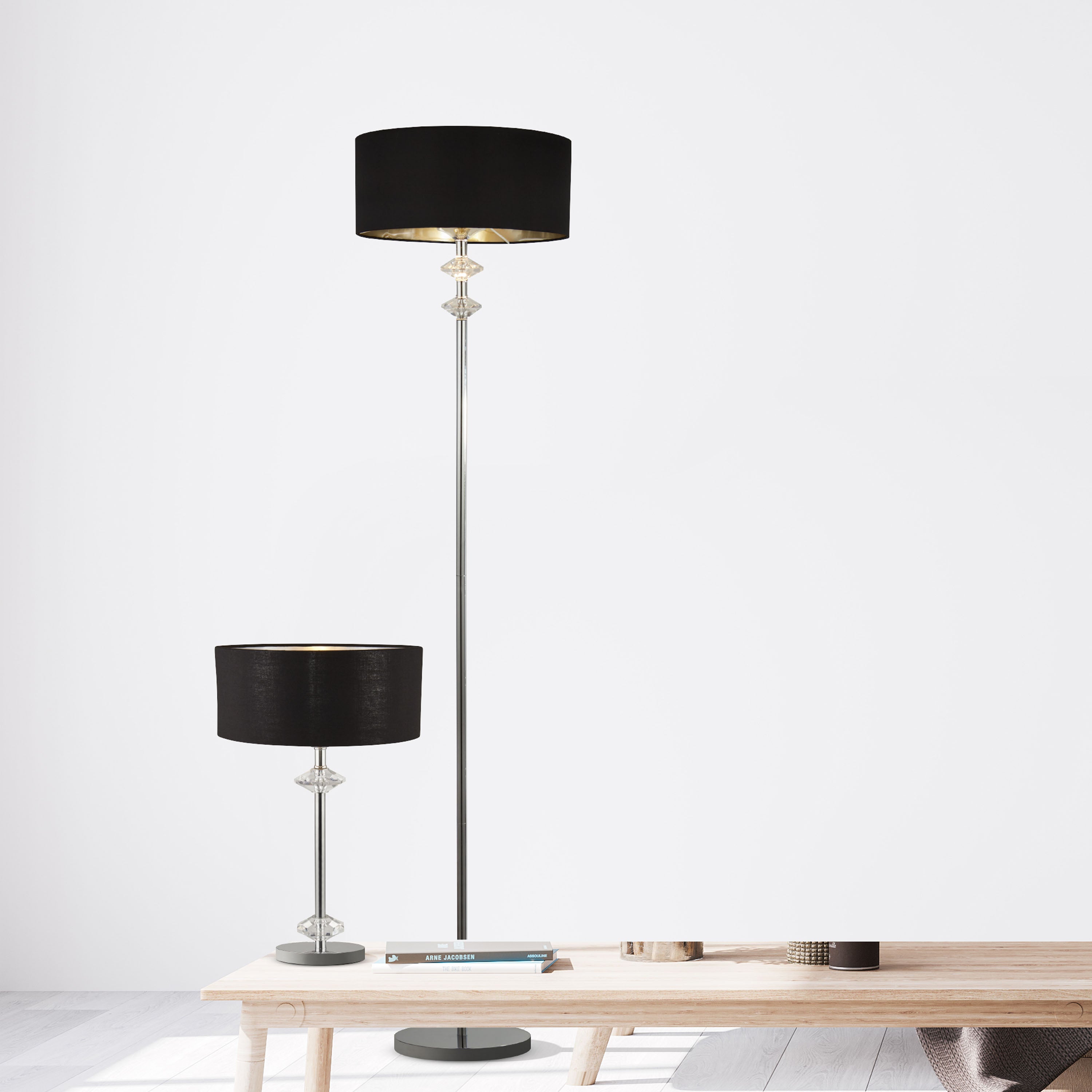 Searchlight Needham Floor Lamp - Black & Chrome