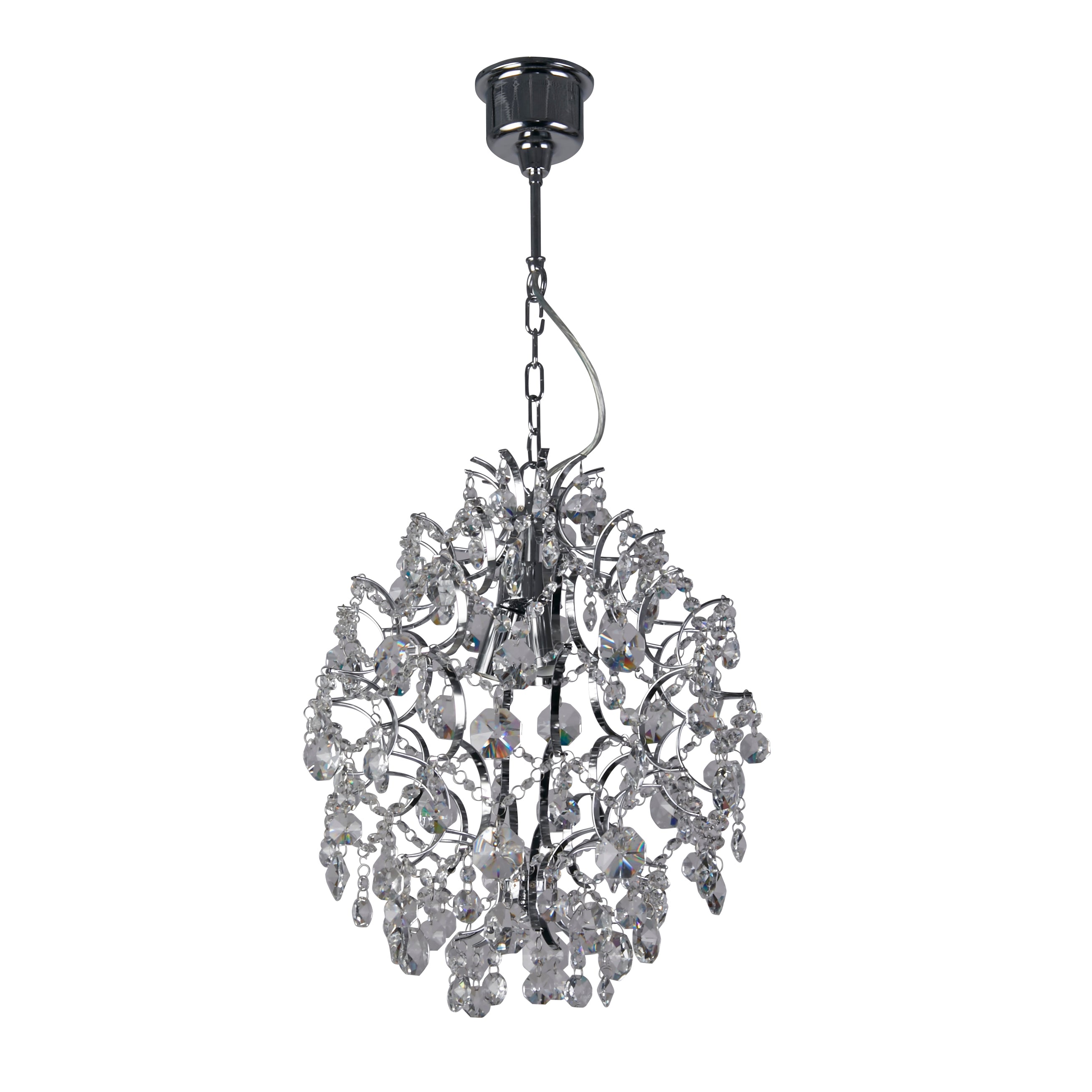 Searchlight Harry - 3 Light Pendant, Chrome With Hexagonal Crystal Drops & Buttons