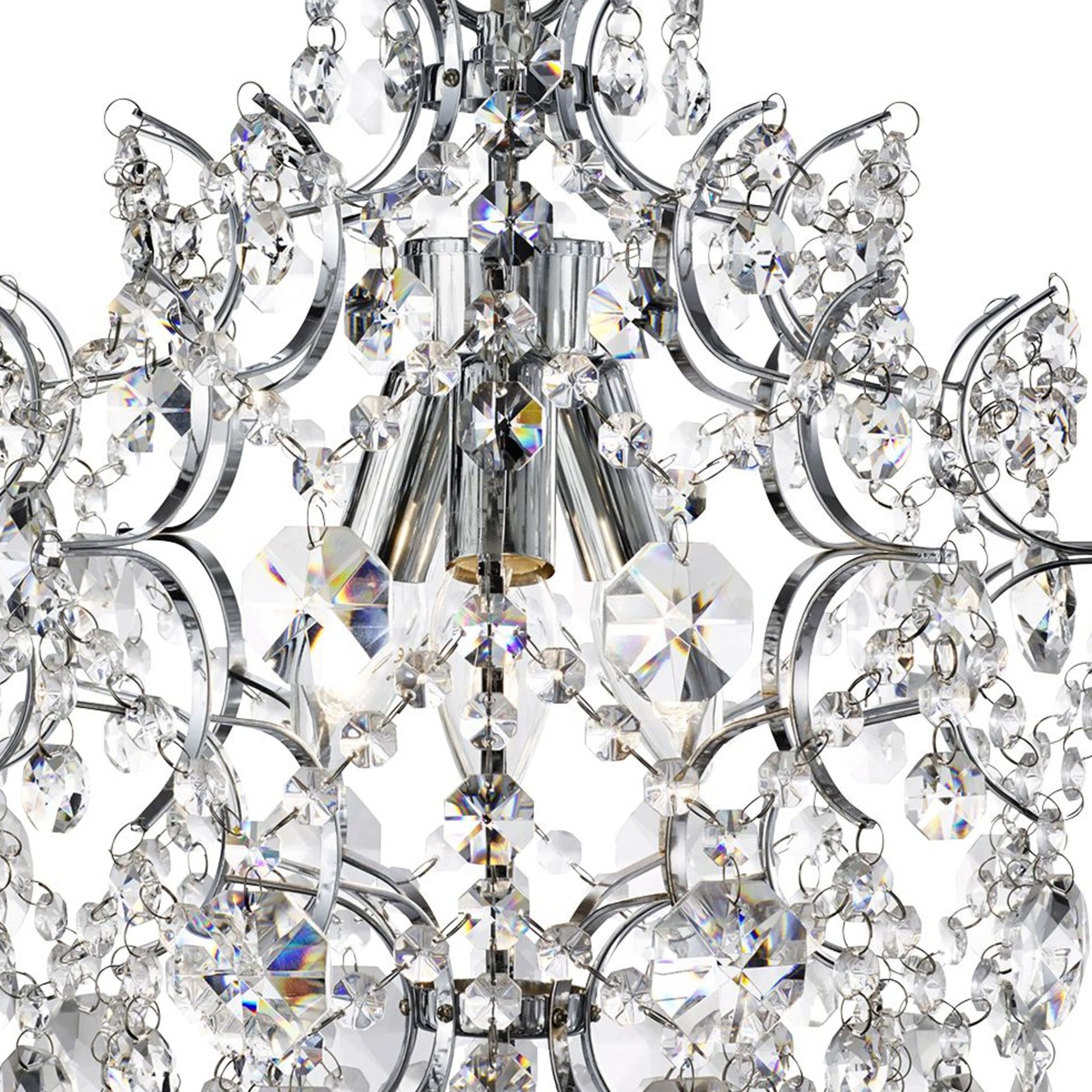 Searchlight Harry - 3 Light Pendant, Chrome With Hexagonal Crystal Drops & Buttons