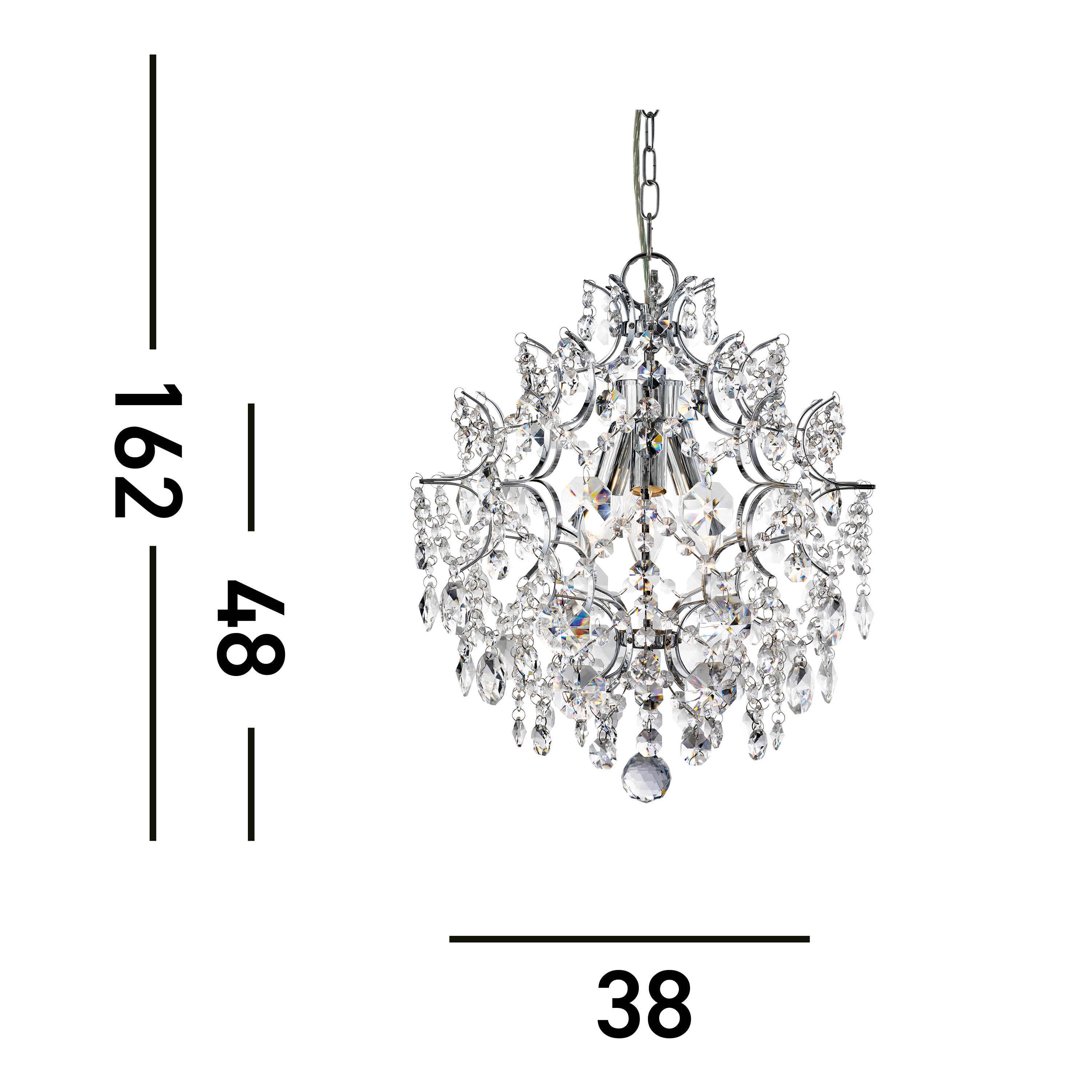 Searchlight Harry - 3 Light Pendant, Chrome With Hexagonal Crystal Drops & Buttons