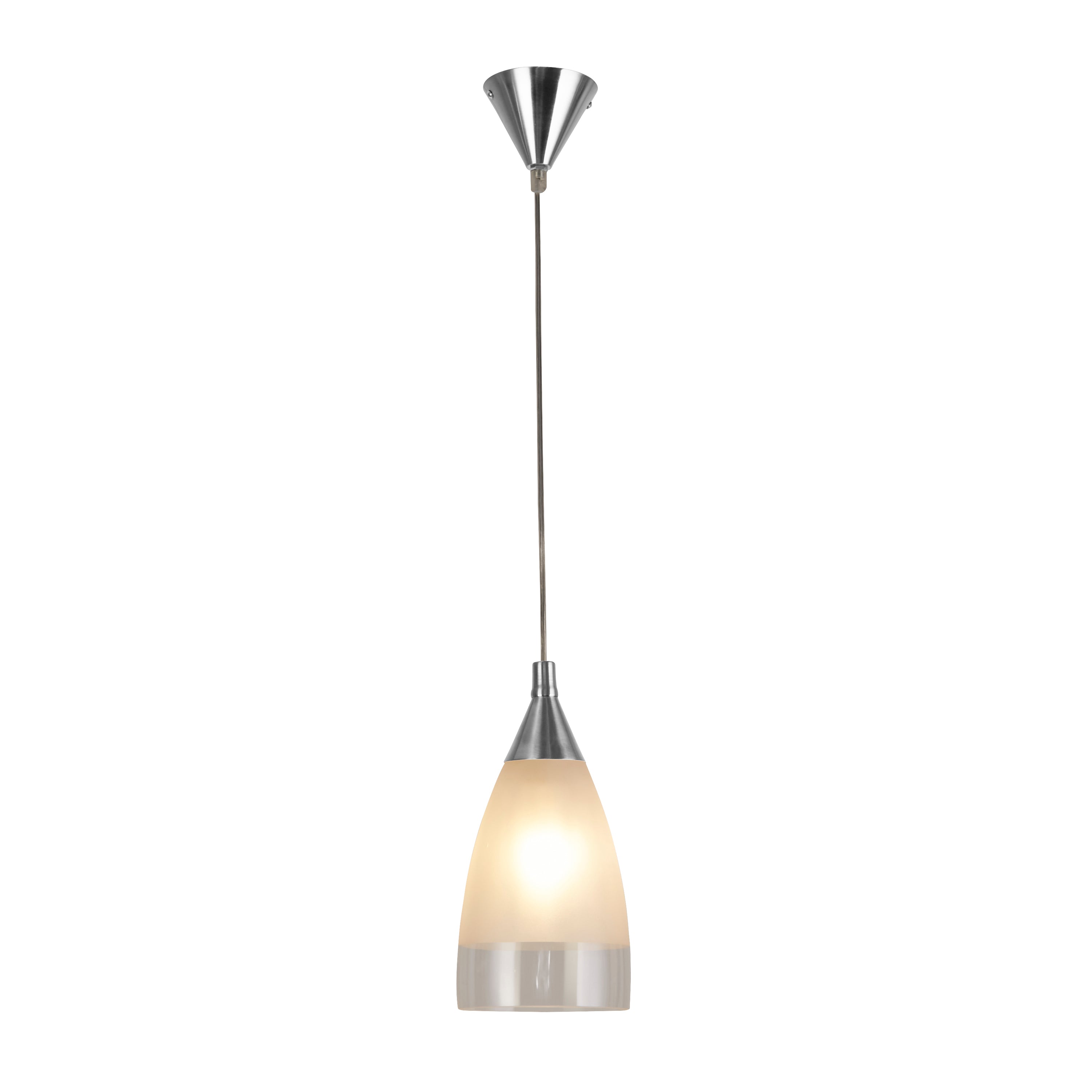 Searchlight Satin Silver Pendant Light With Domed Clear & Frosted Glass Shade