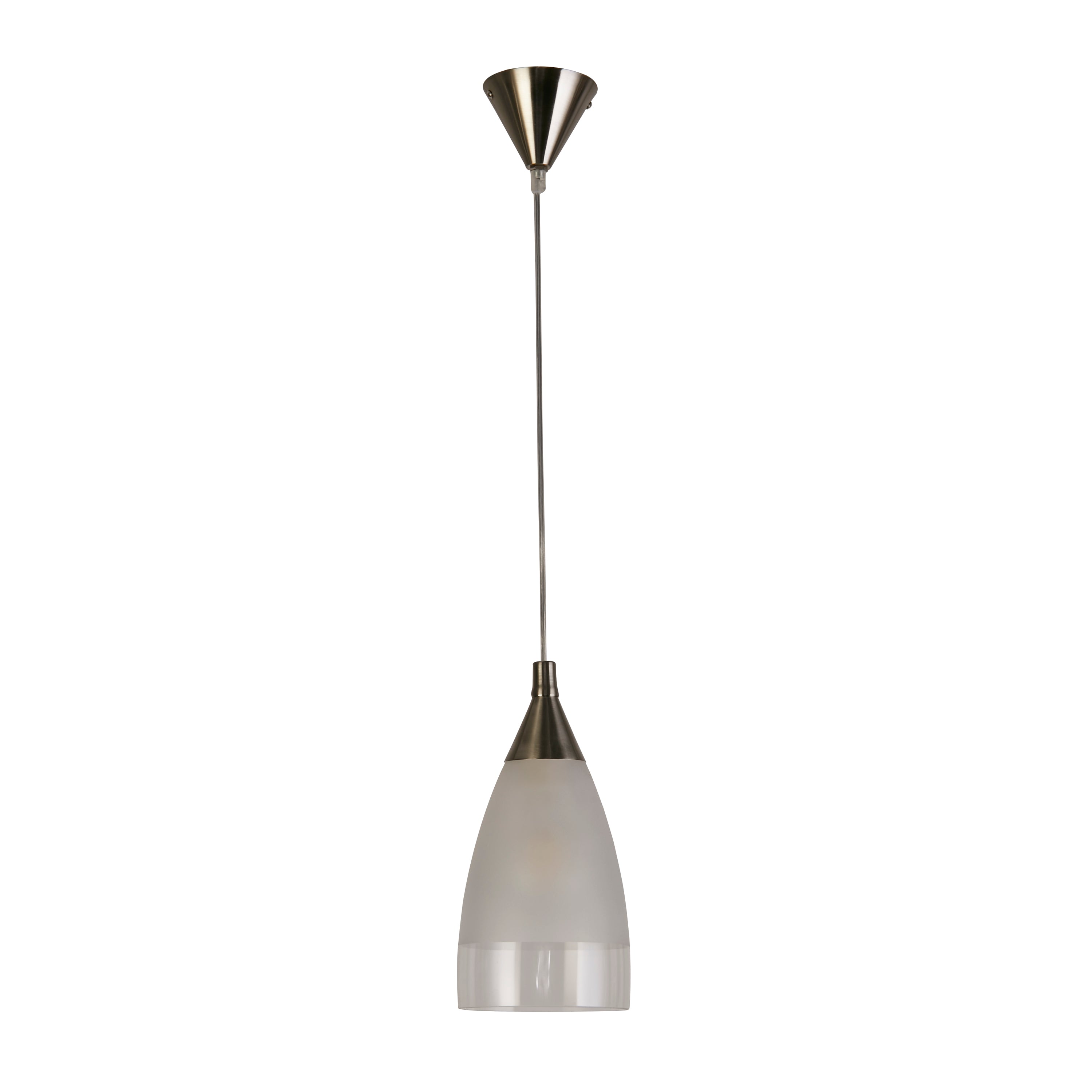 Searchlight Satin Silver Pendant Light With Domed Clear & Frosted Glass Shade