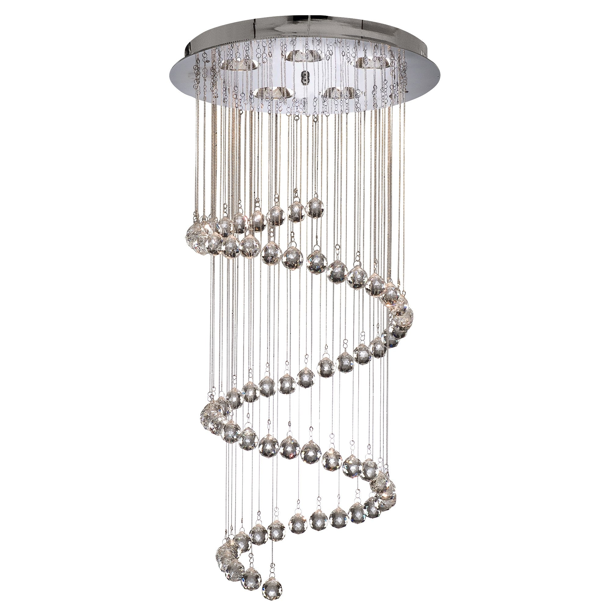 Searchlight Hallway Chrome 5 Light Multi - Drop Pendant Dressed With Crystal Balls