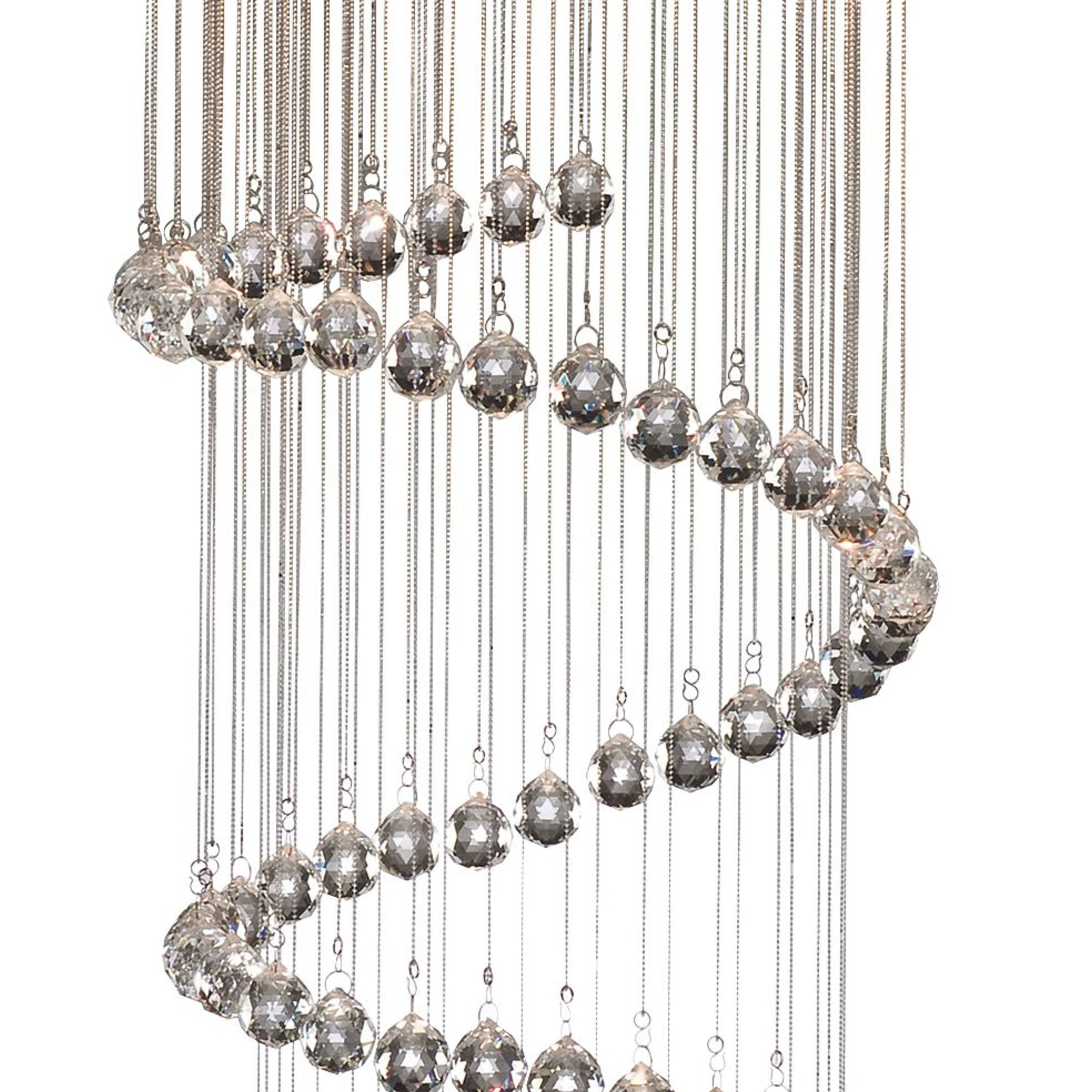 Searchlight Hallway Chrome 5 Light Multi - Drop Pendant Dressed With Crystal Balls