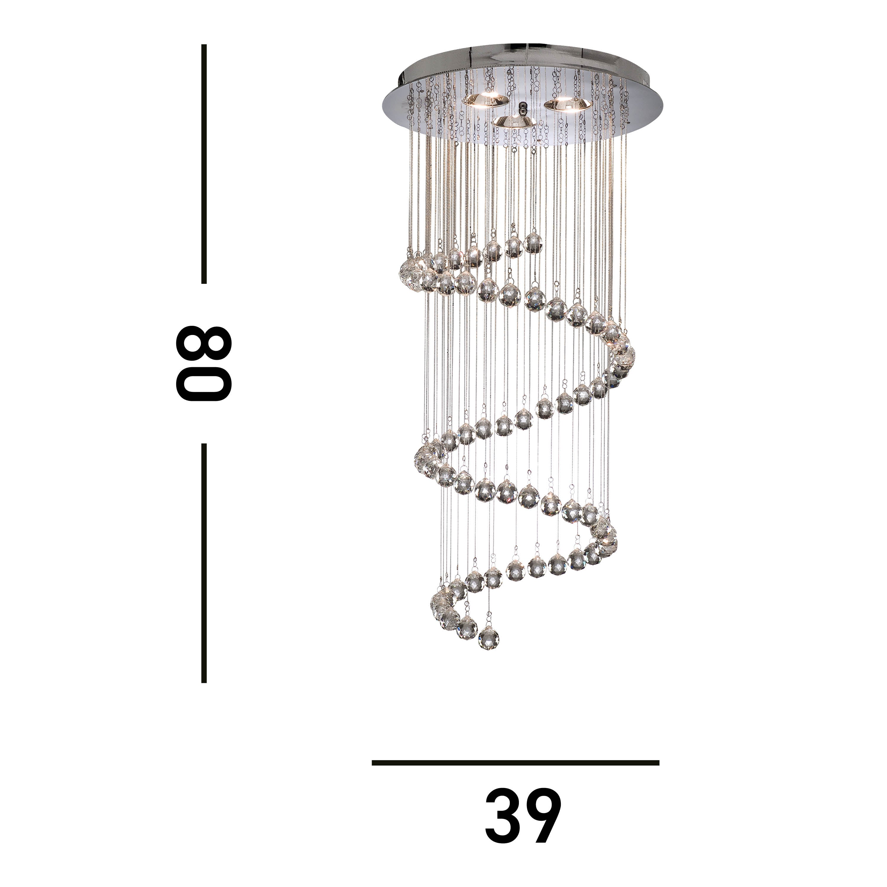 Searchlight Hallway Chrome 5 Light Multi - Drop Pendant Dressed With Crystal Balls