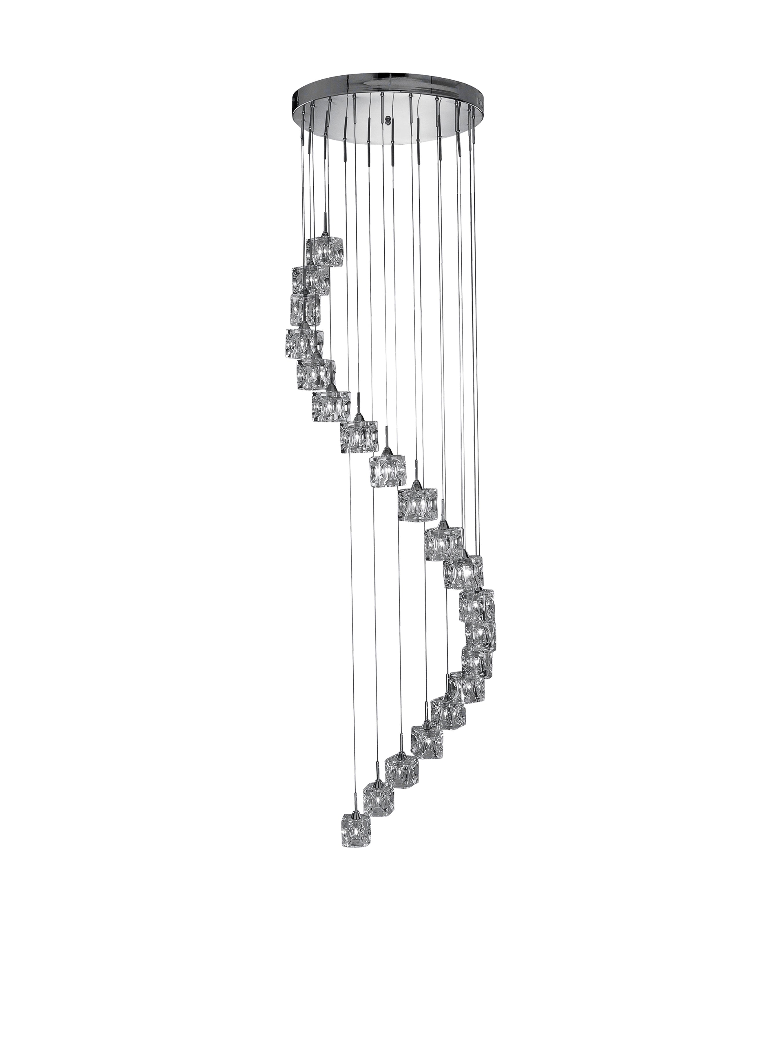 Searchlight Imrie LED - 20 Light Multi - Drop (Height 3M), Clear Glass, Chrome