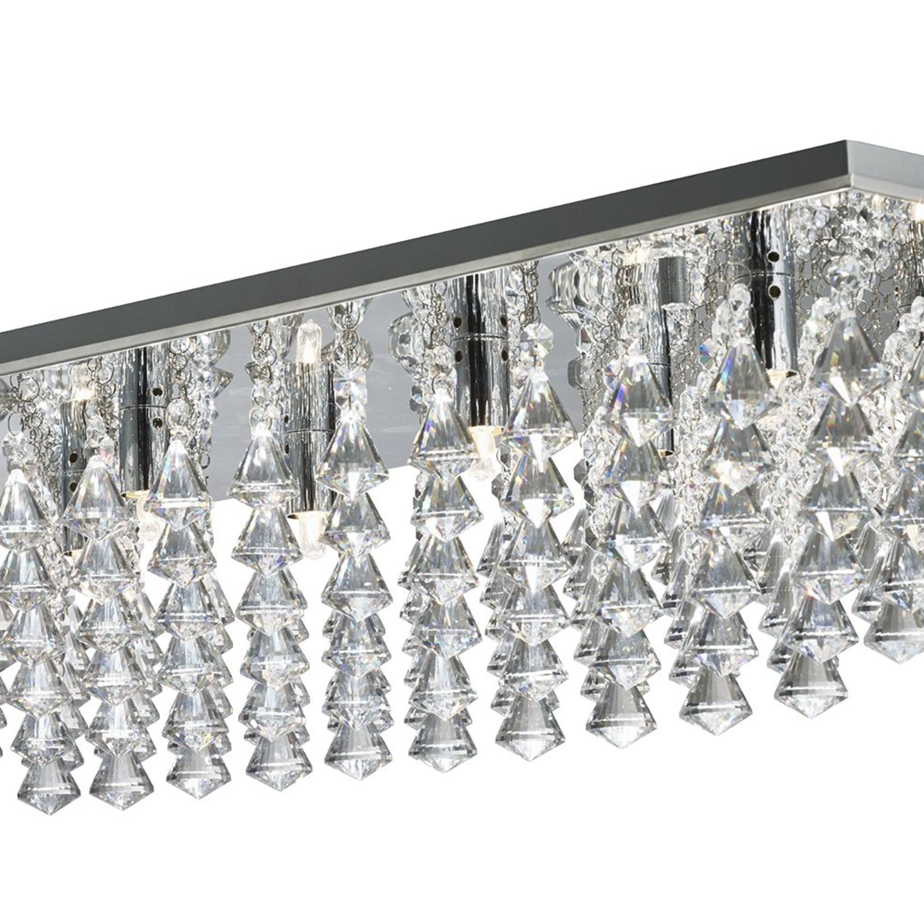 Searchlight Hampstead - 8 Light Rectangle Flush, Chrome, Crystal Pyramid Drops