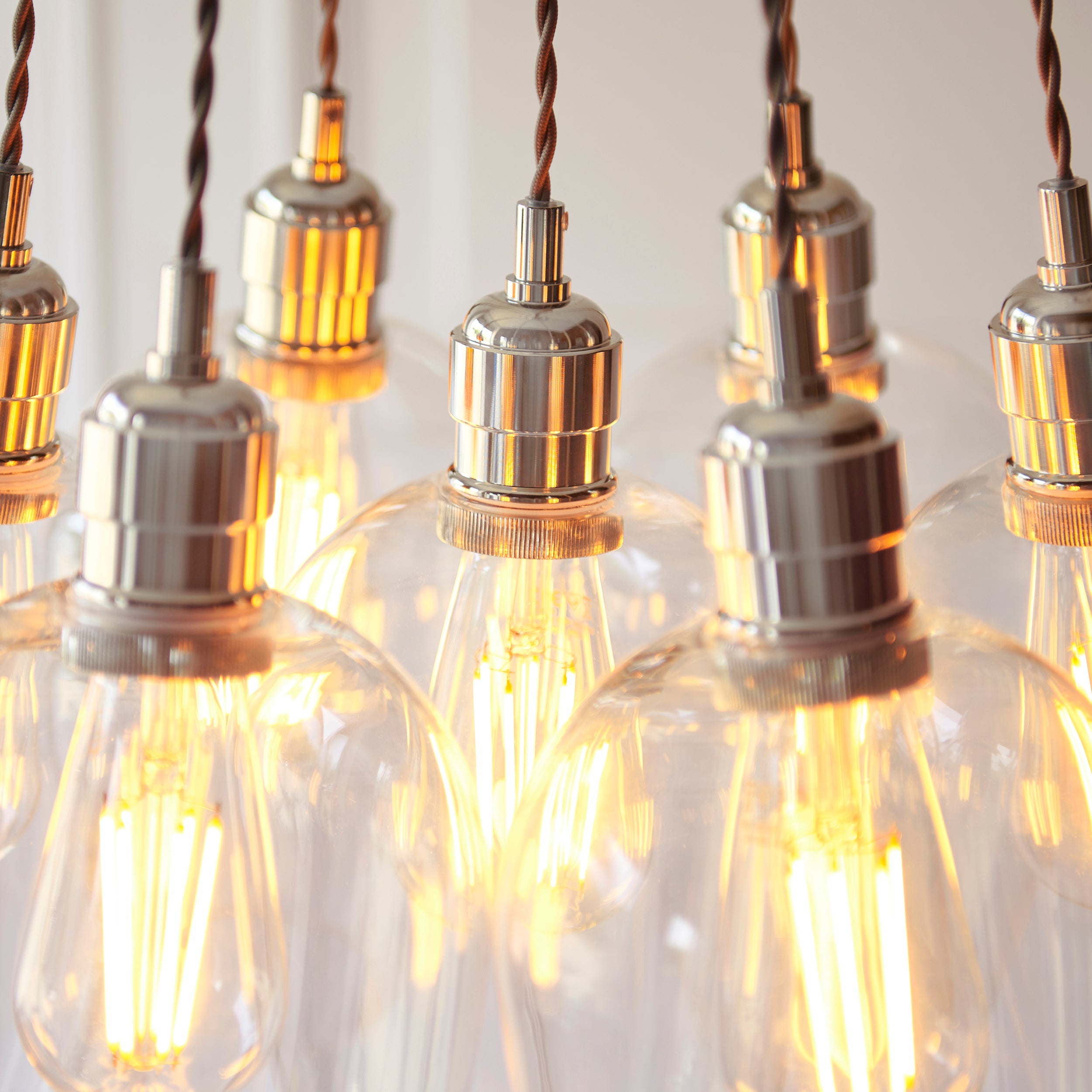 Utopia Finesse 7 Light Cluster Ceiling Pendant - Bright Nickel & Clear Glass