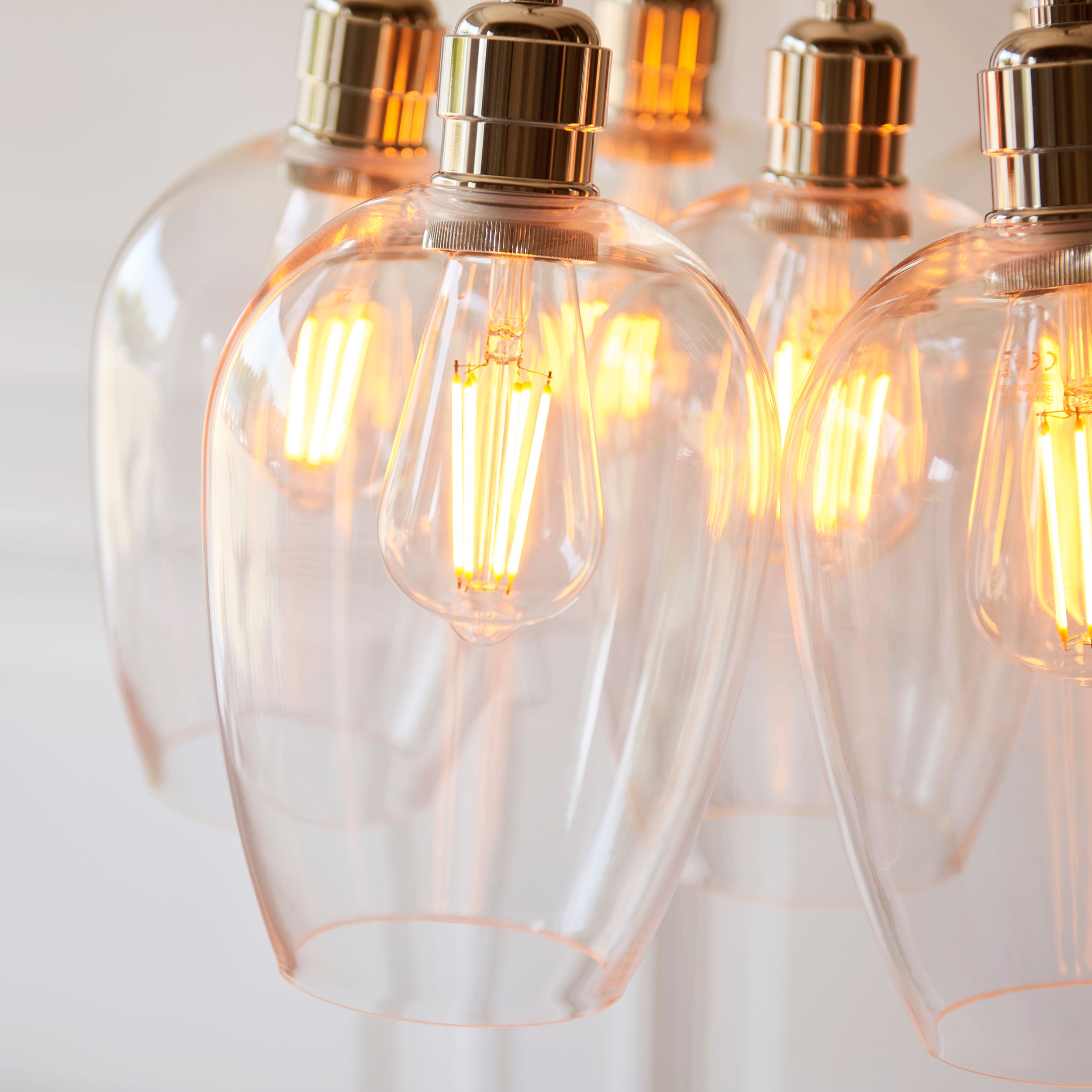 Utopia Finesse 7 Light Cluster Ceiling Pendant - Bright Nickel & Clear Glass