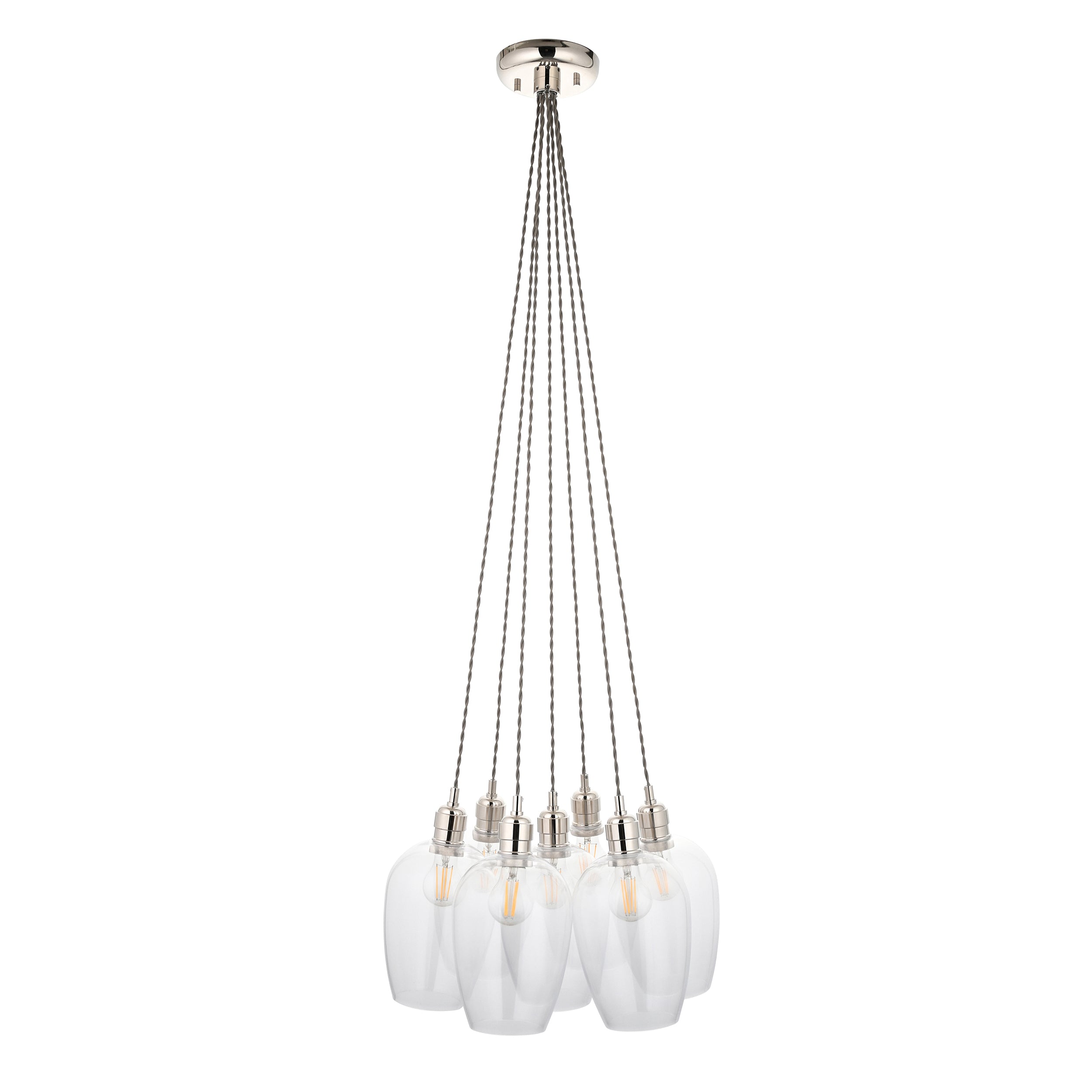 Utopia Finesse 7 Light Cluster Ceiling Pendant - Bright Nickel & Clear Glass