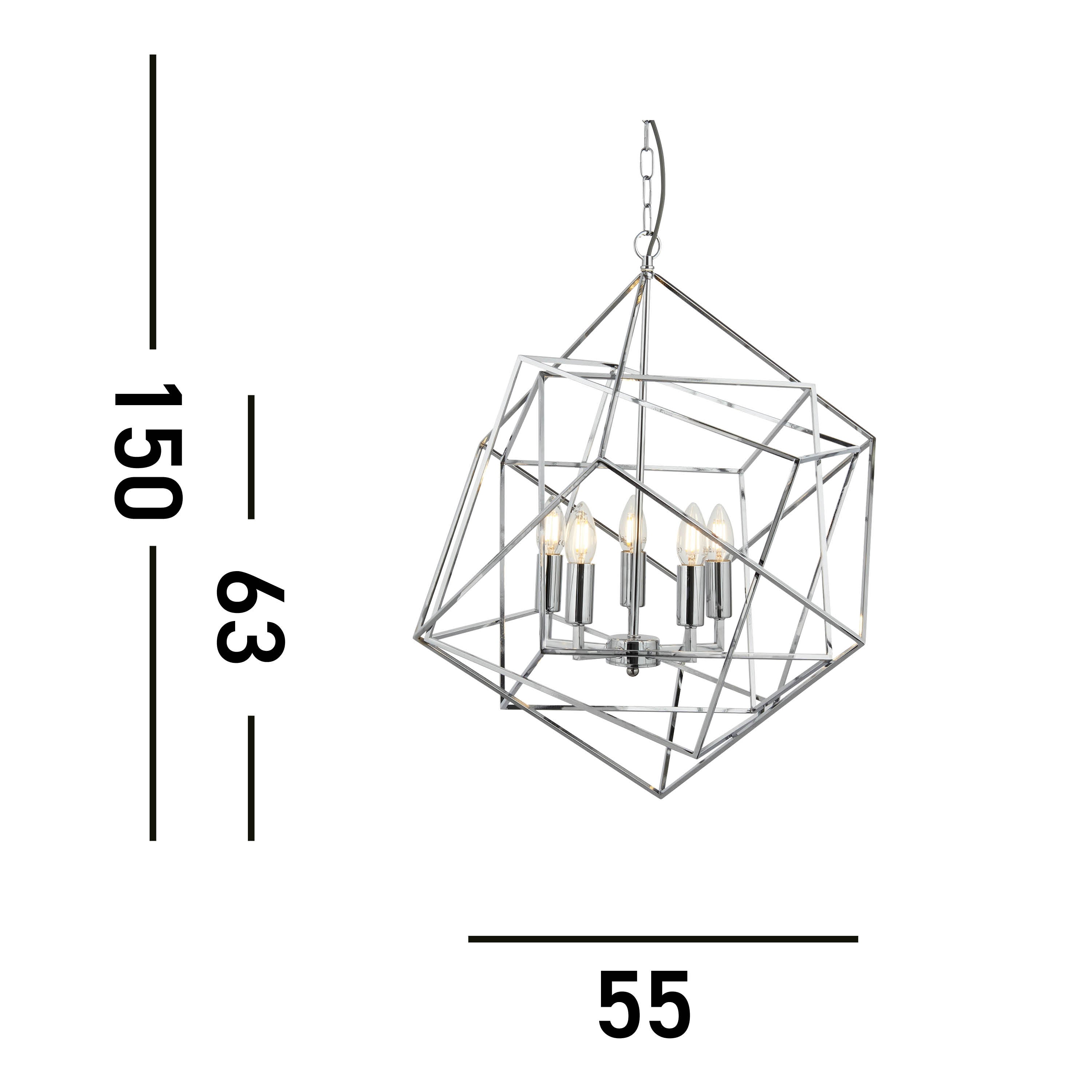 Searchlight Chaloner 5 Light Pendant, Geometric Chaloner Frame, Chrome