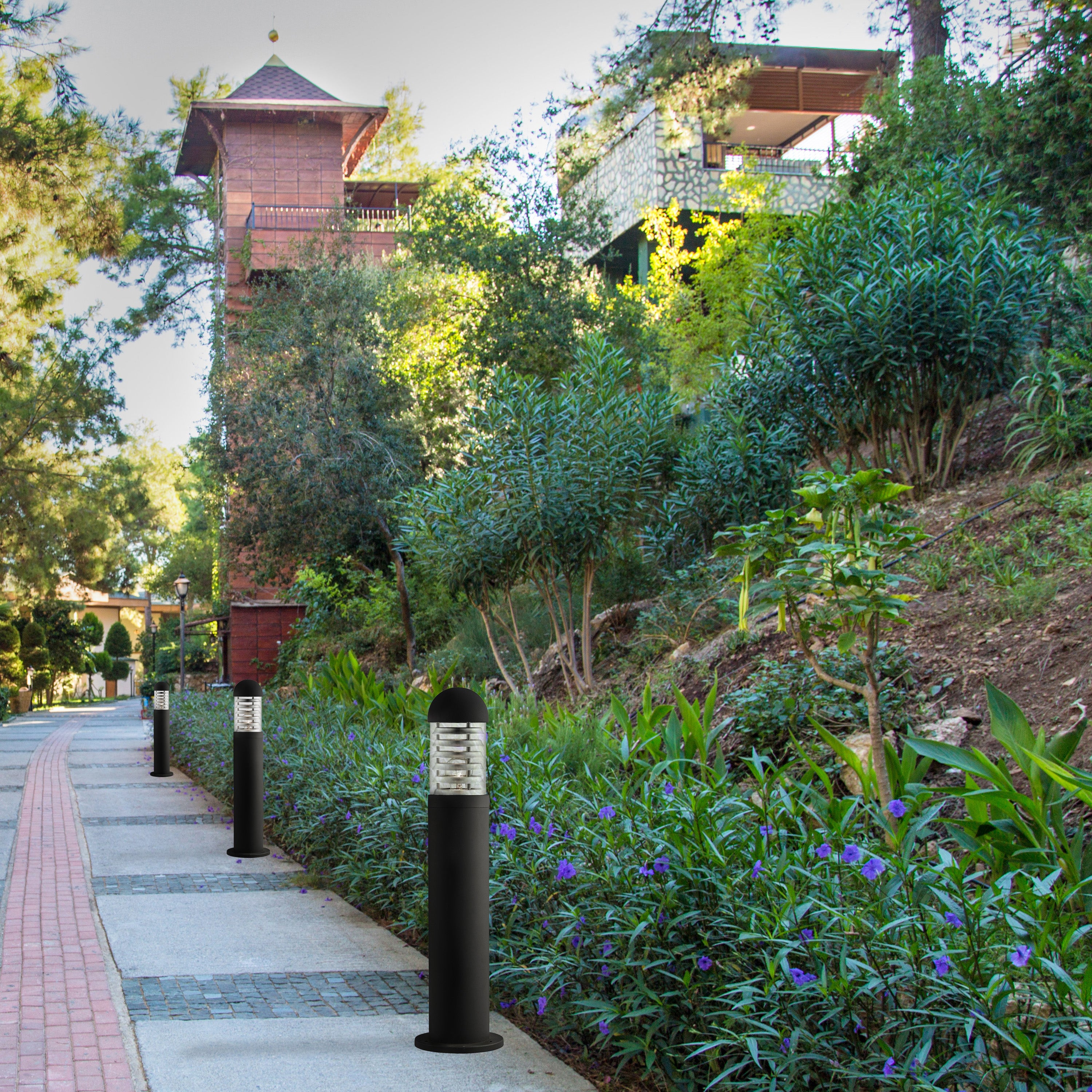 Searchlight Burnall 60cm Outdoor Bollard - Black Aluminium & Clear Diffuser