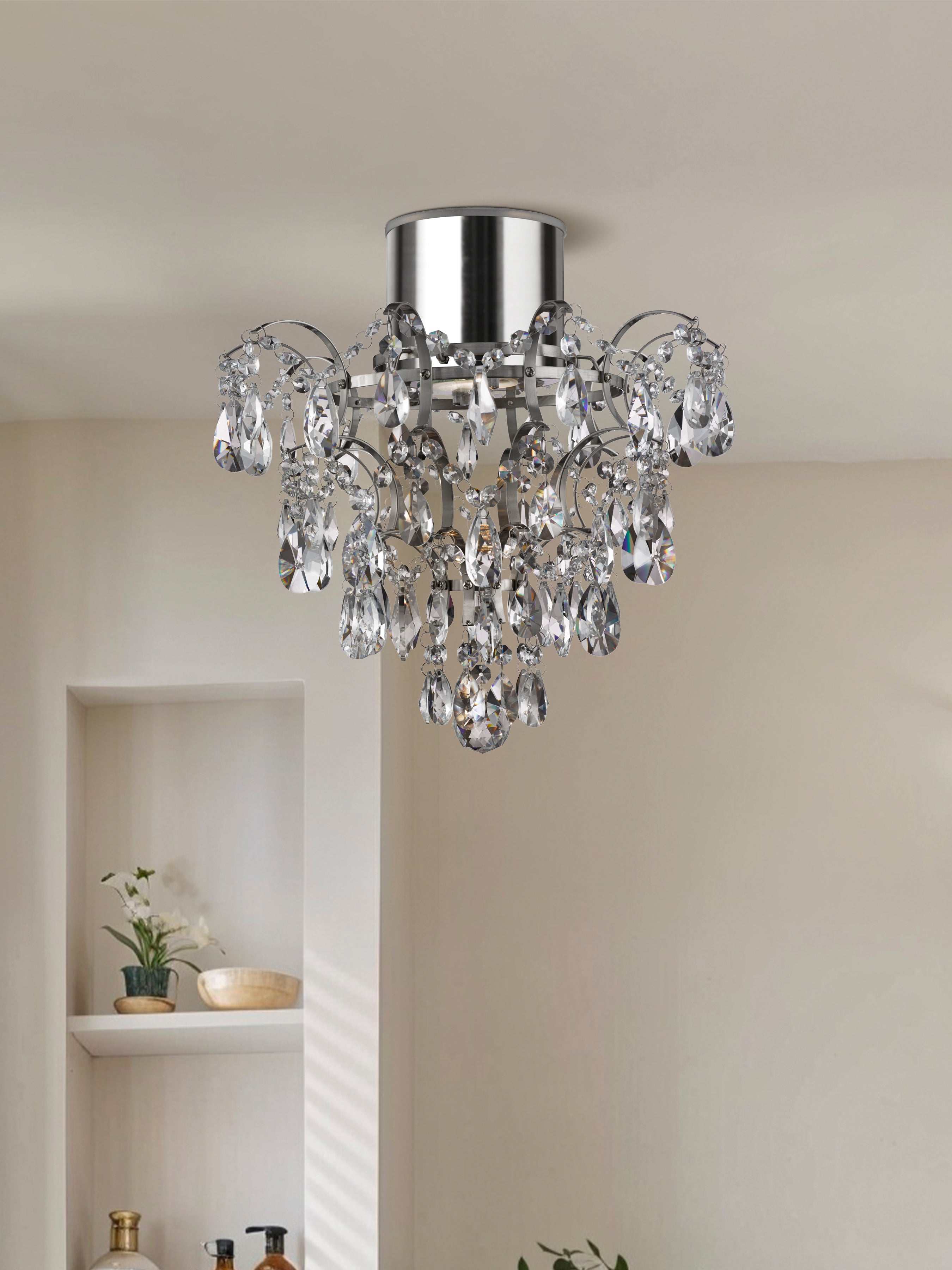 Searchlight IP44 Chandelier With Crystal Droplets And Buttons