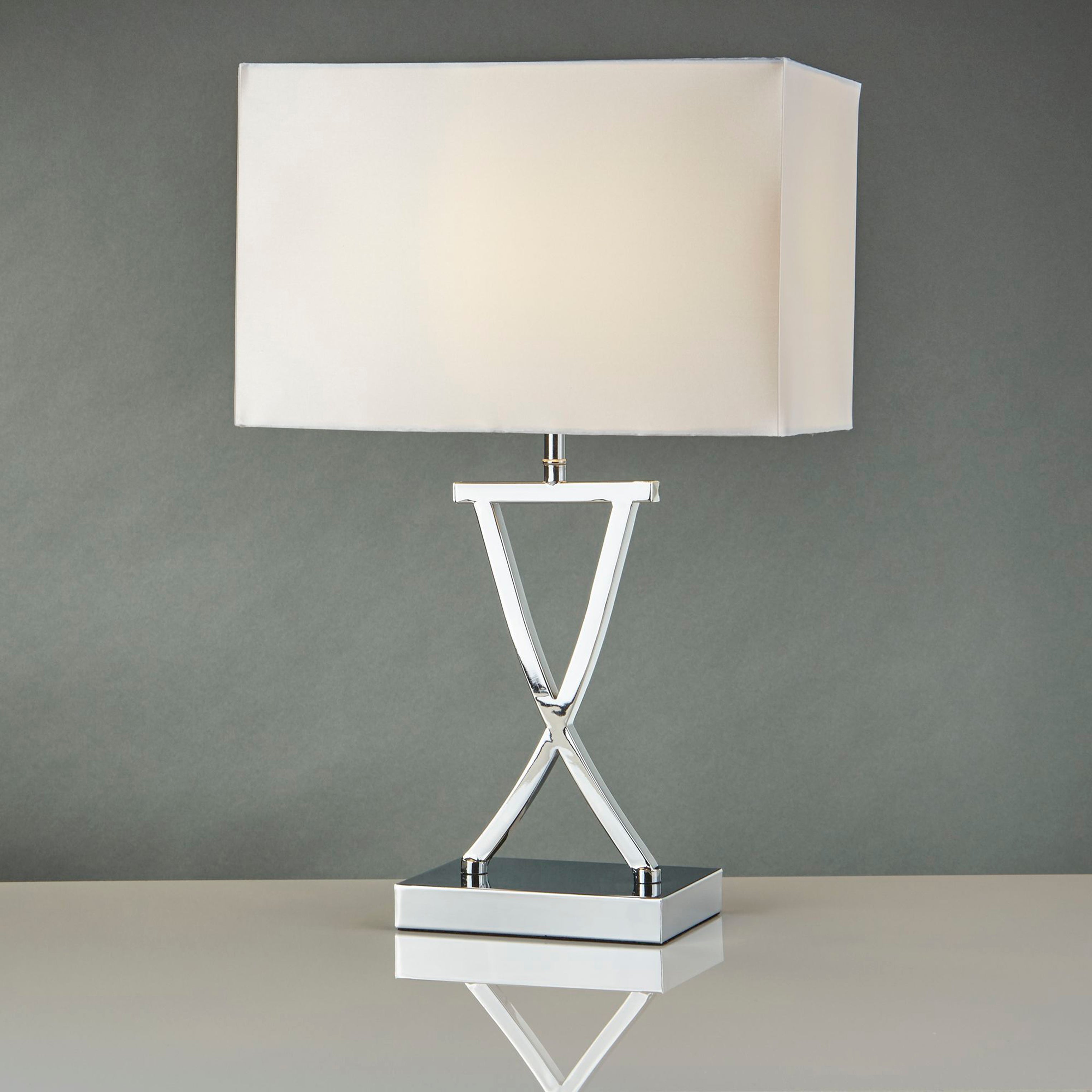 Searchlight Carolina Table Lamp, Chrome, White Rectangle Shade