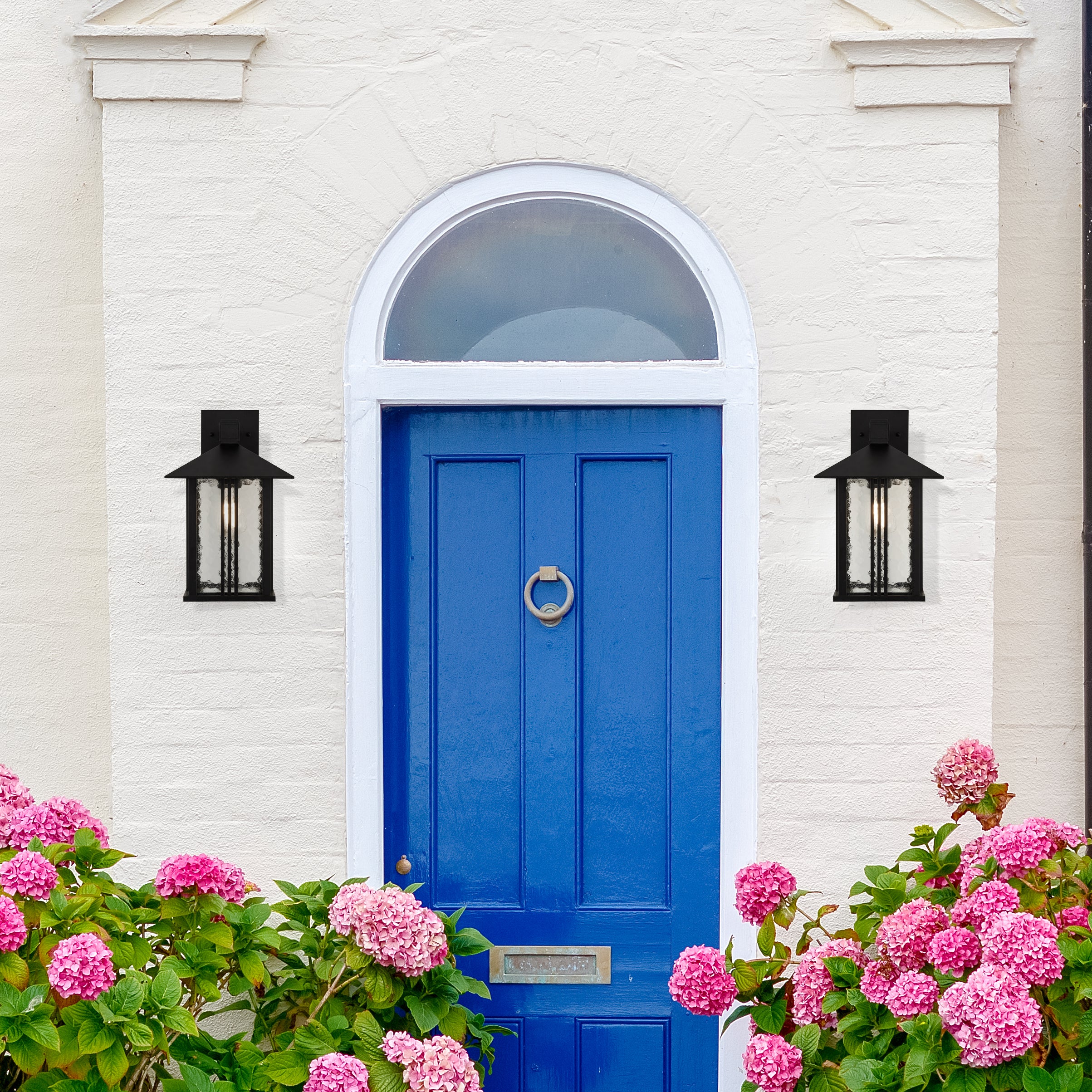 Searchlight Vickers Outdoor Wall Light - Matt Black & Water Glass - IP44