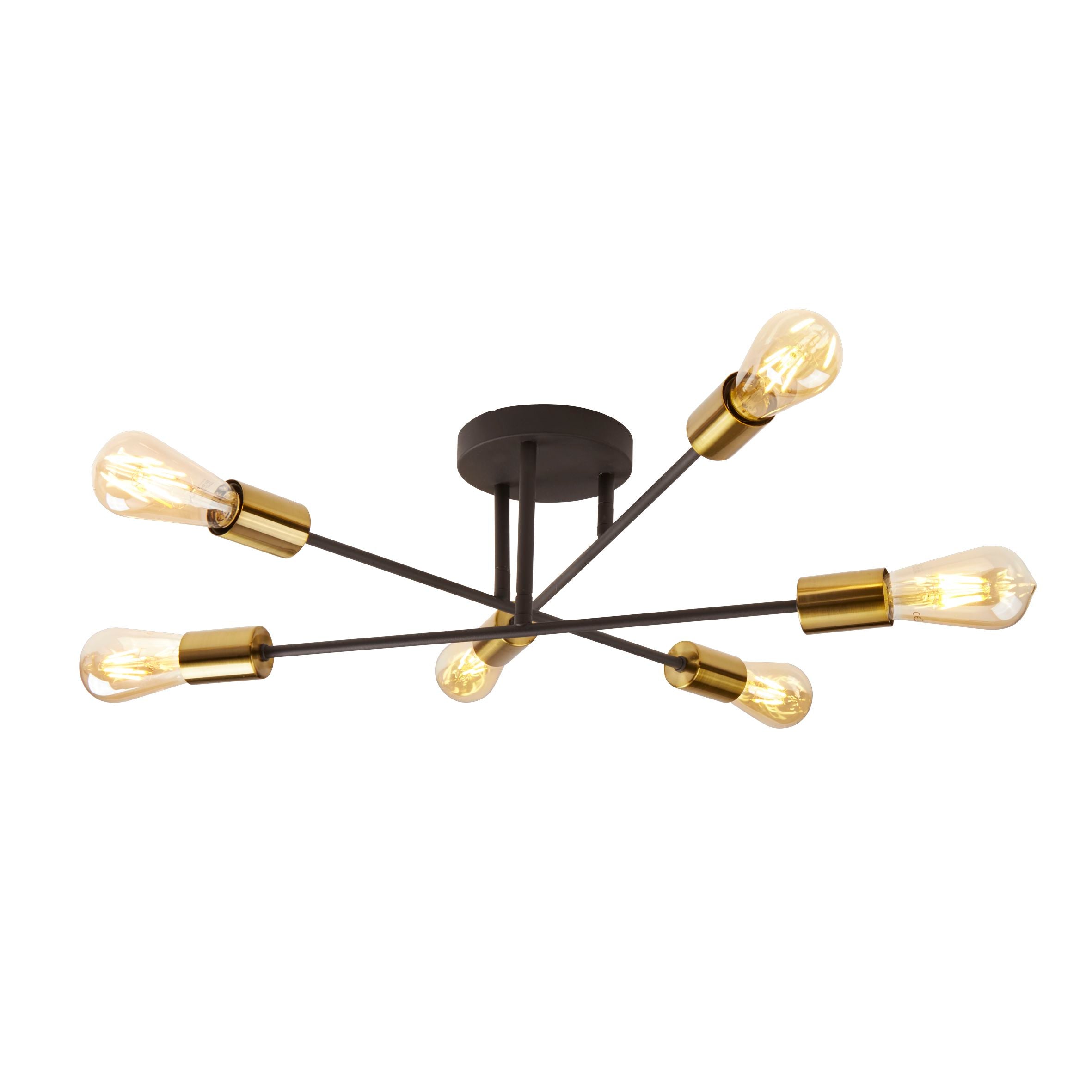 Searchlight Arctic 6 Light Ceiling Light - Black & Satin Brass