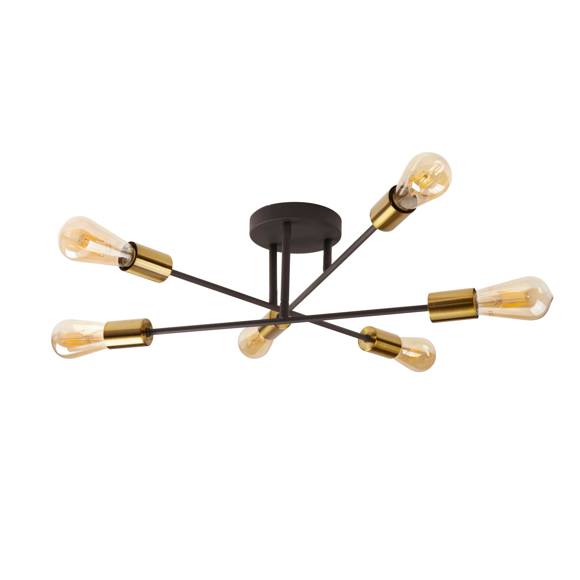 Searchlight Arctic 6 Light Ceiling Light - Black & Satin Brass