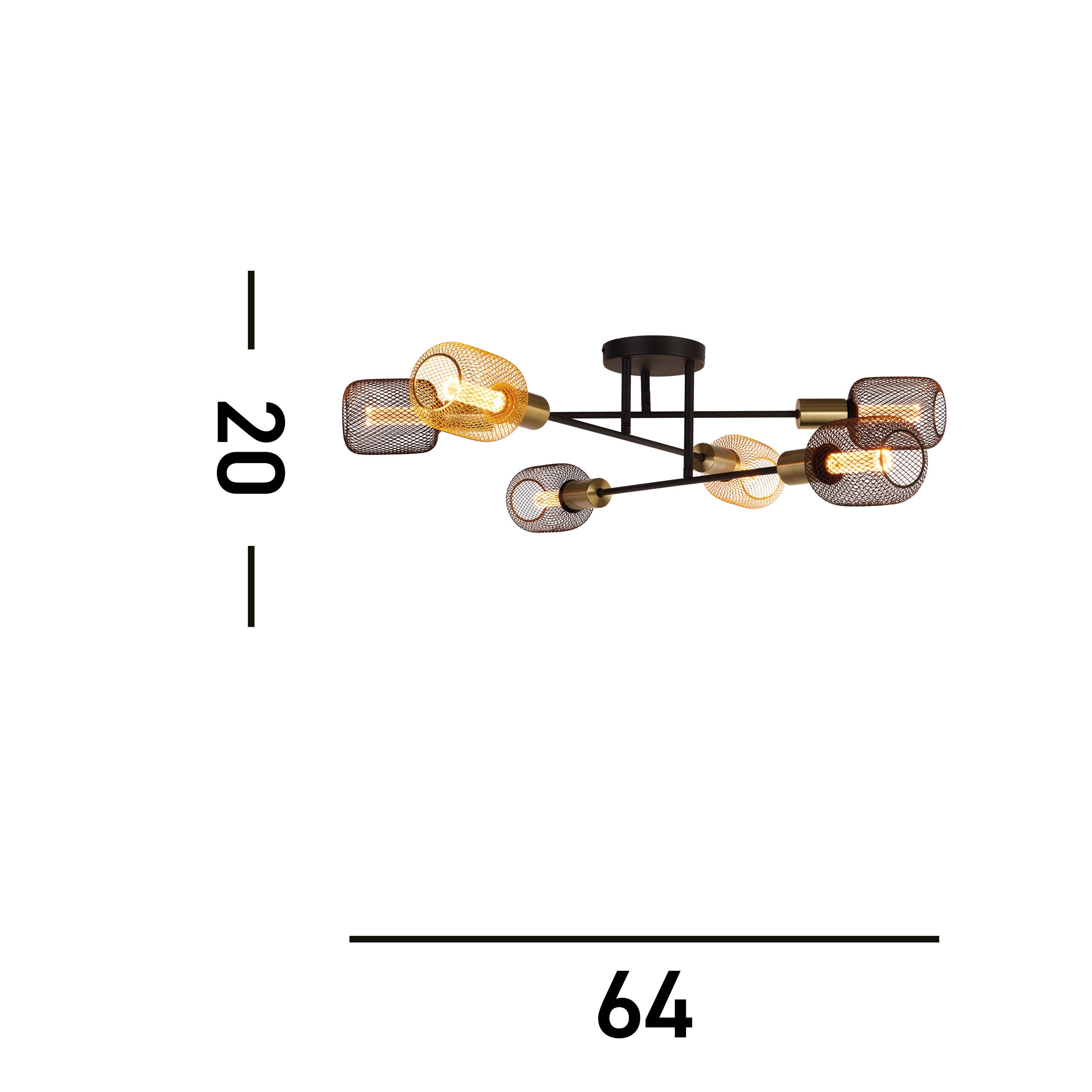 Searchlight Arctic 6 Light Ceiling Light - Black & Satin Brass