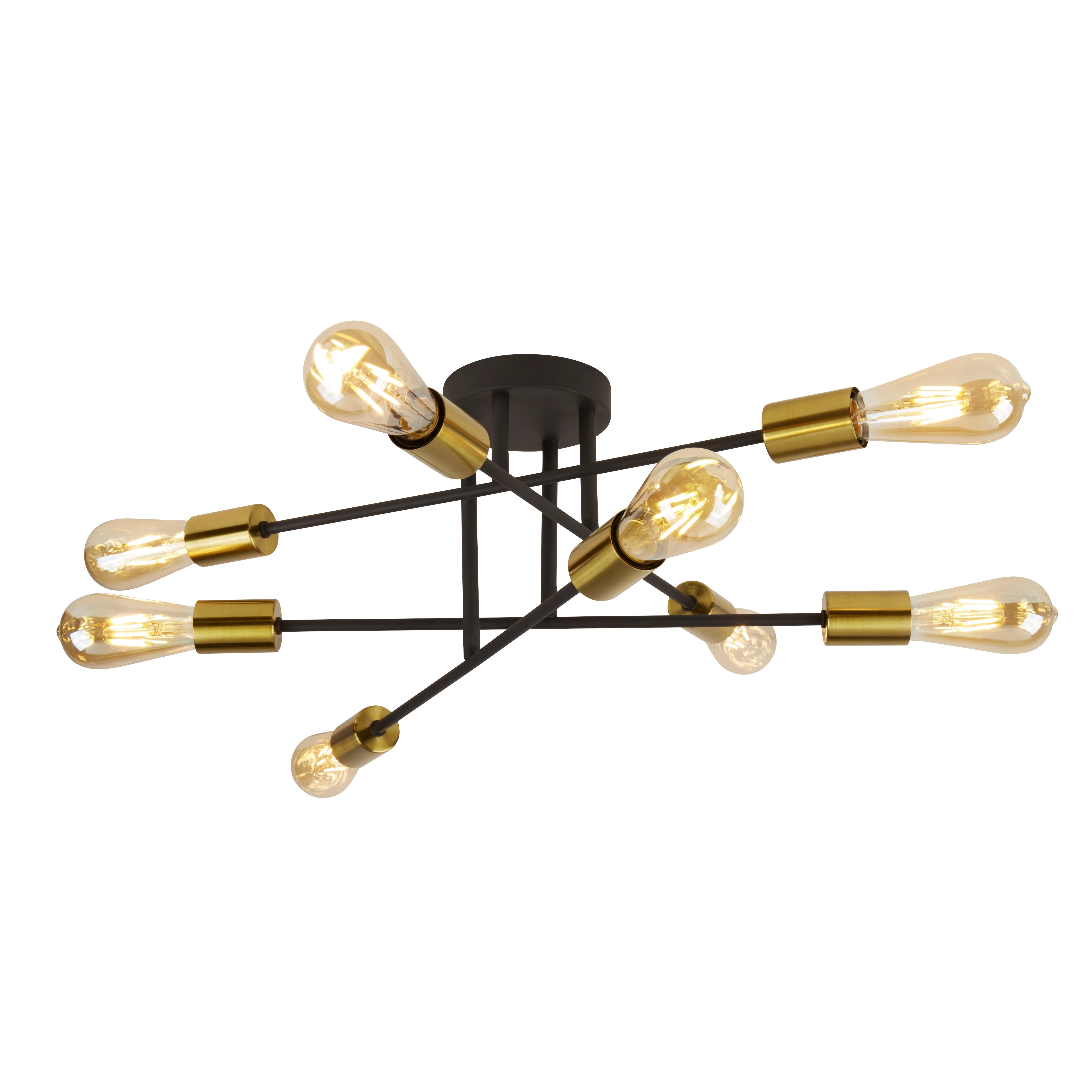 Searchlight Arctic 8 Light Ceiling Light - Black & Satin Brass