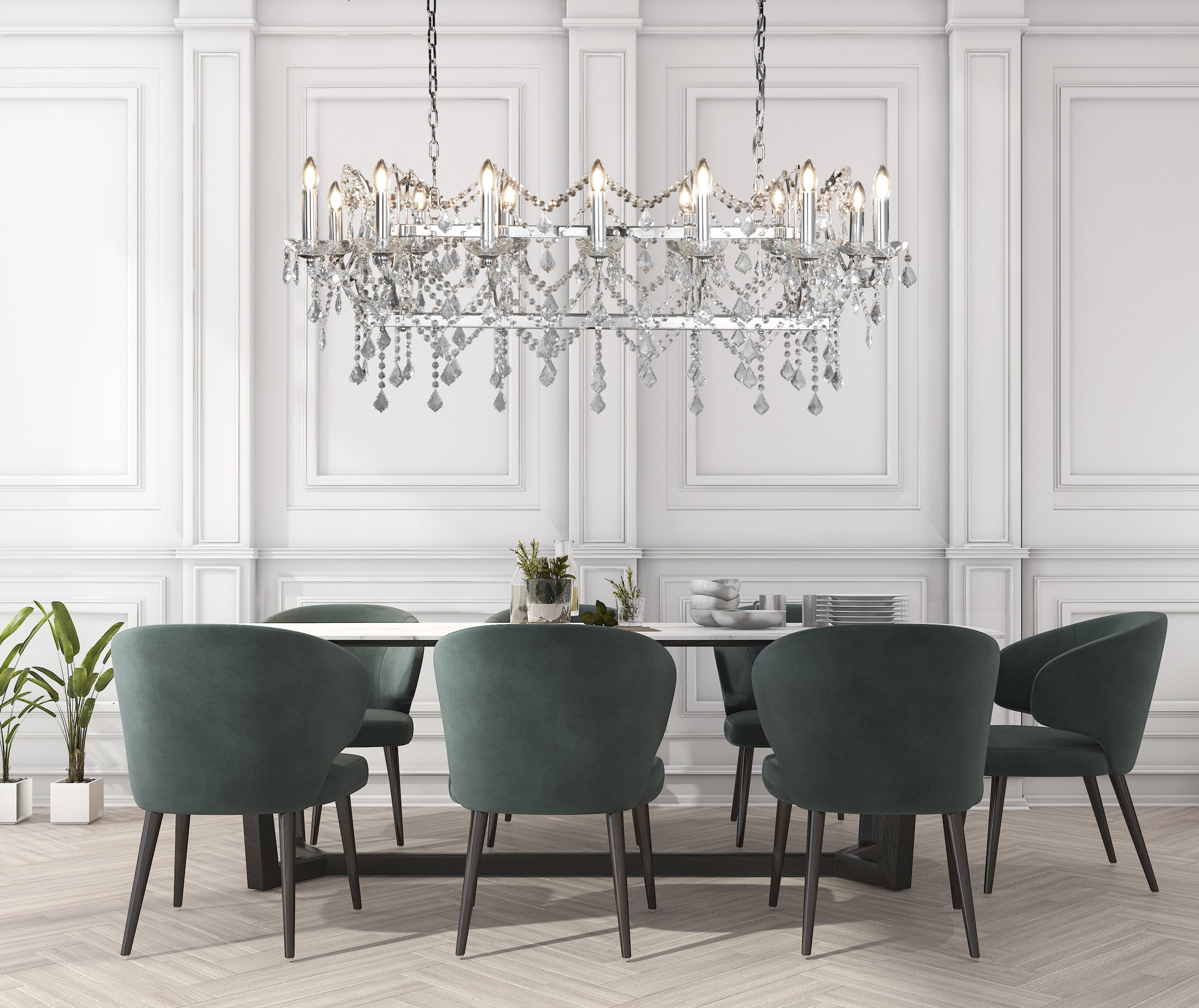 Searchlight Fern 14 Light Bar Pendant - Chrome & Clear Crystal