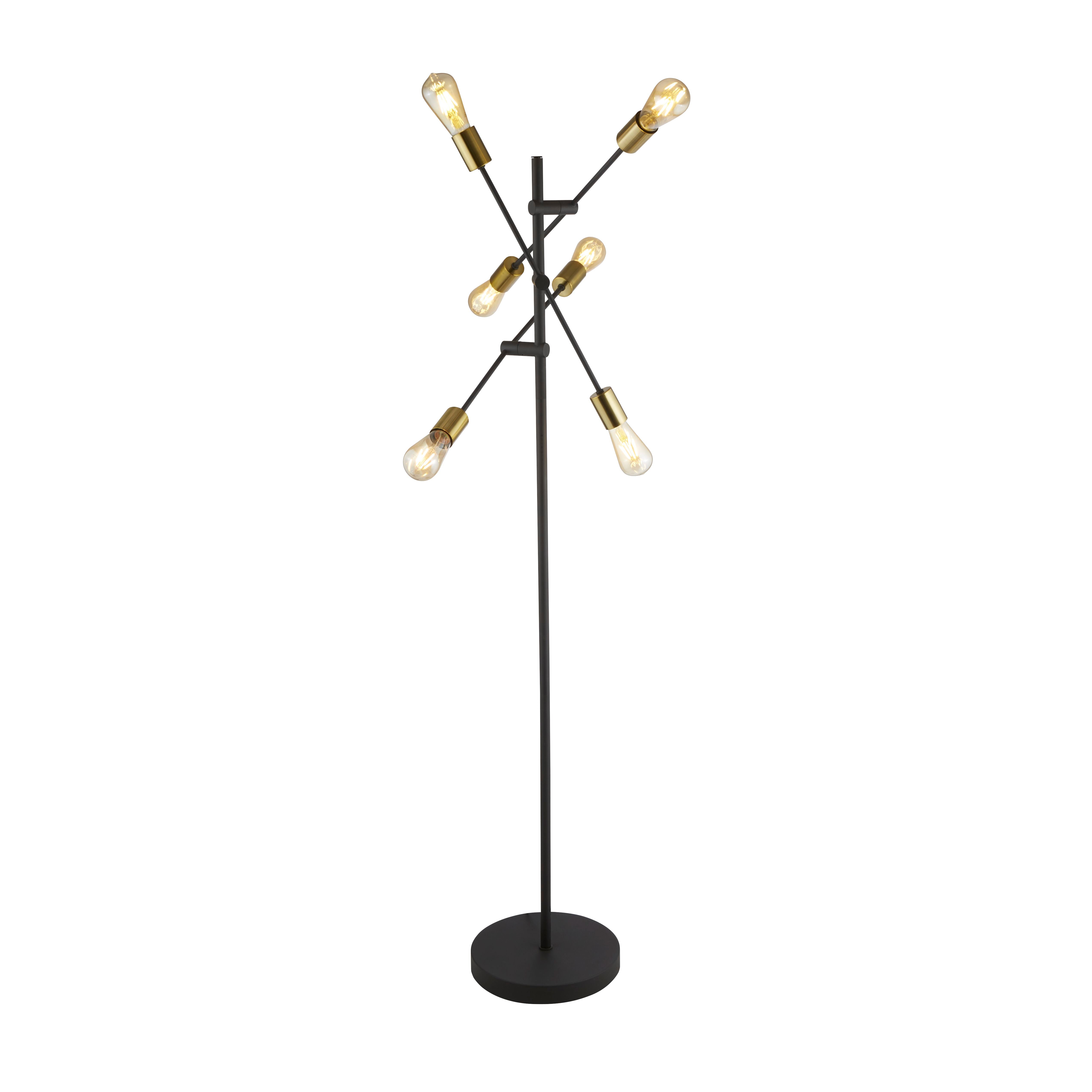 Searchlight Arctic 6 Light Floor Lamp - Black & Satin Brass