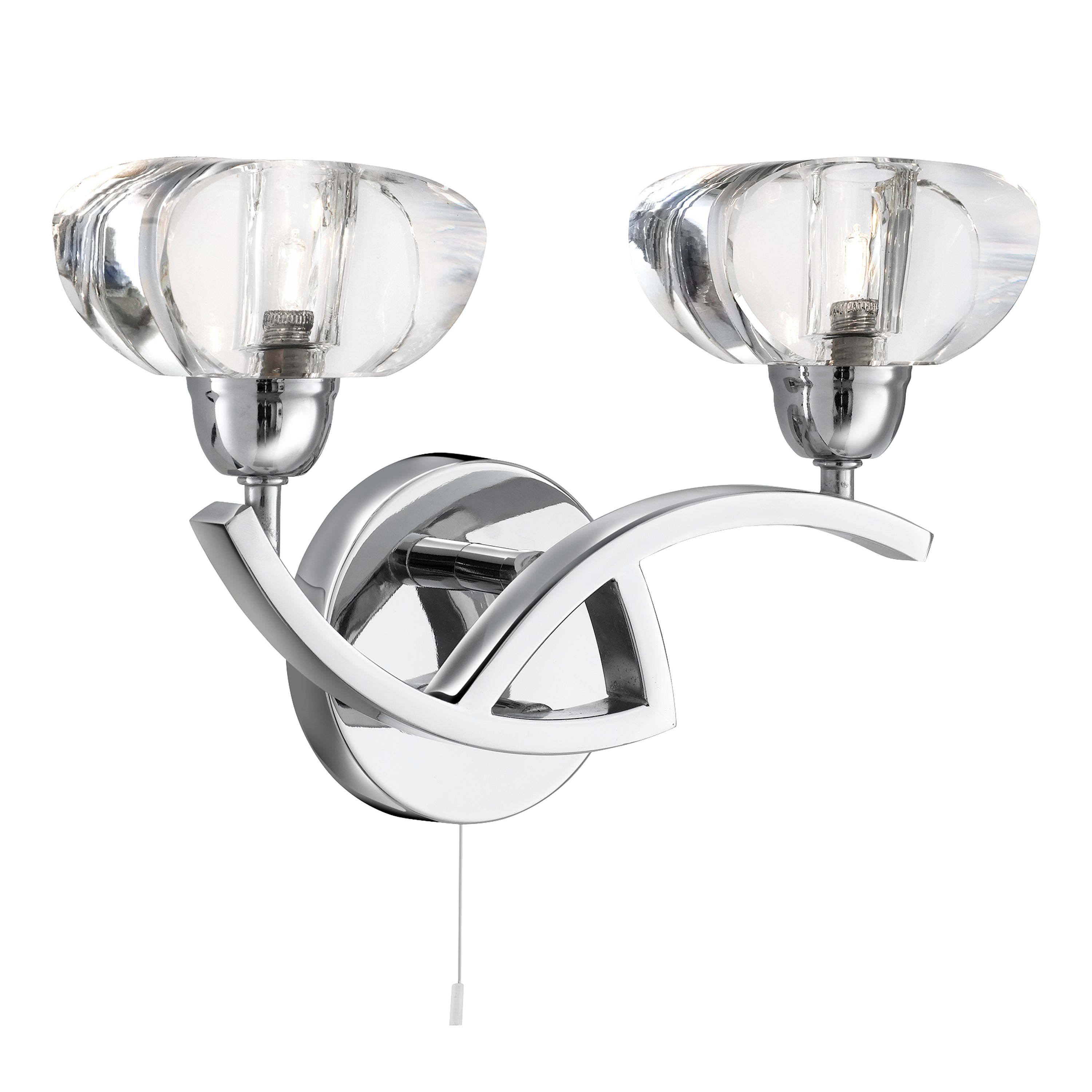 Searchlight Selborne Chrome 2 Light Curved Wall Bracket With Clear Glass