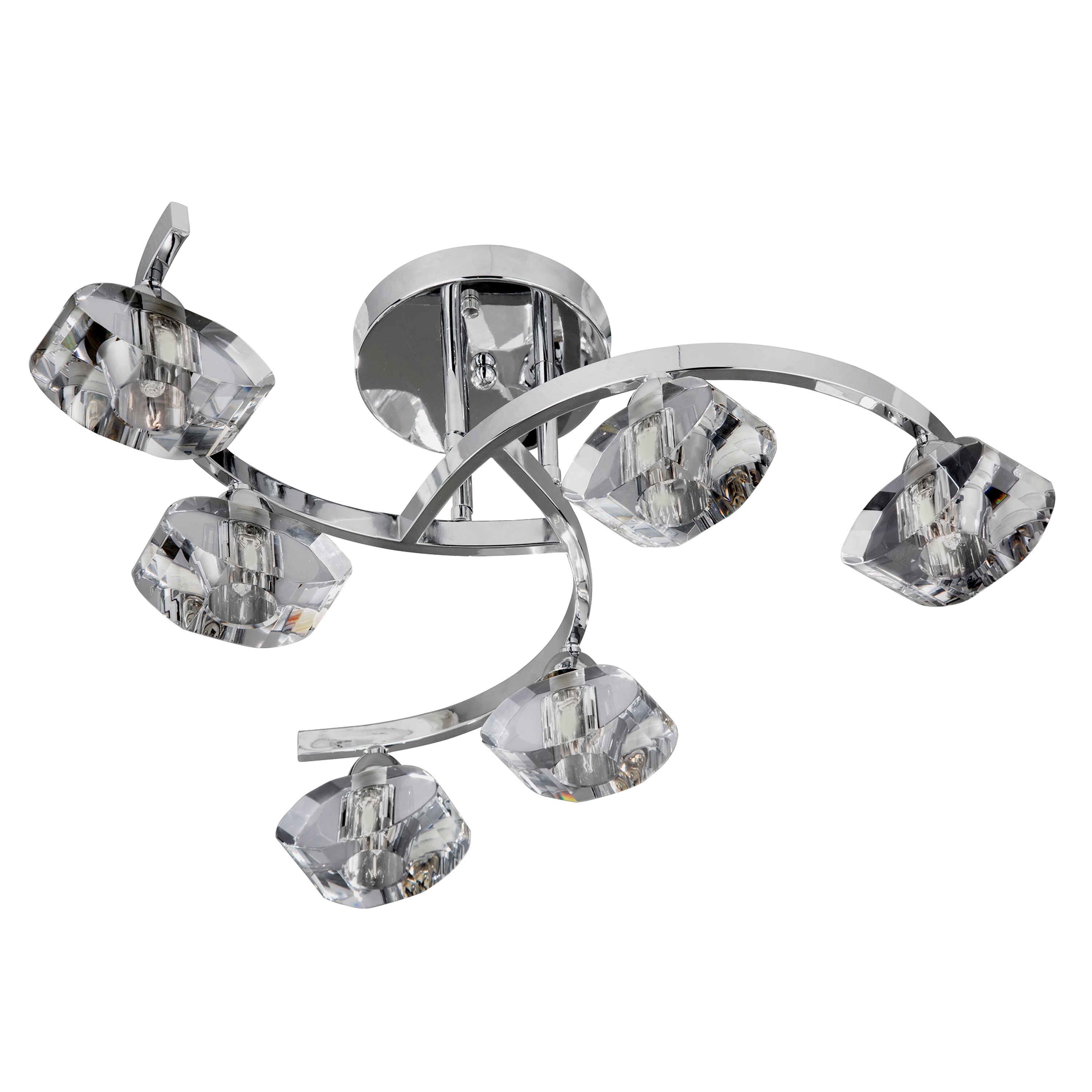 Searchlight Selborne Chrome 6 Light Curved Semi-Flush Fitting With Clear Glass